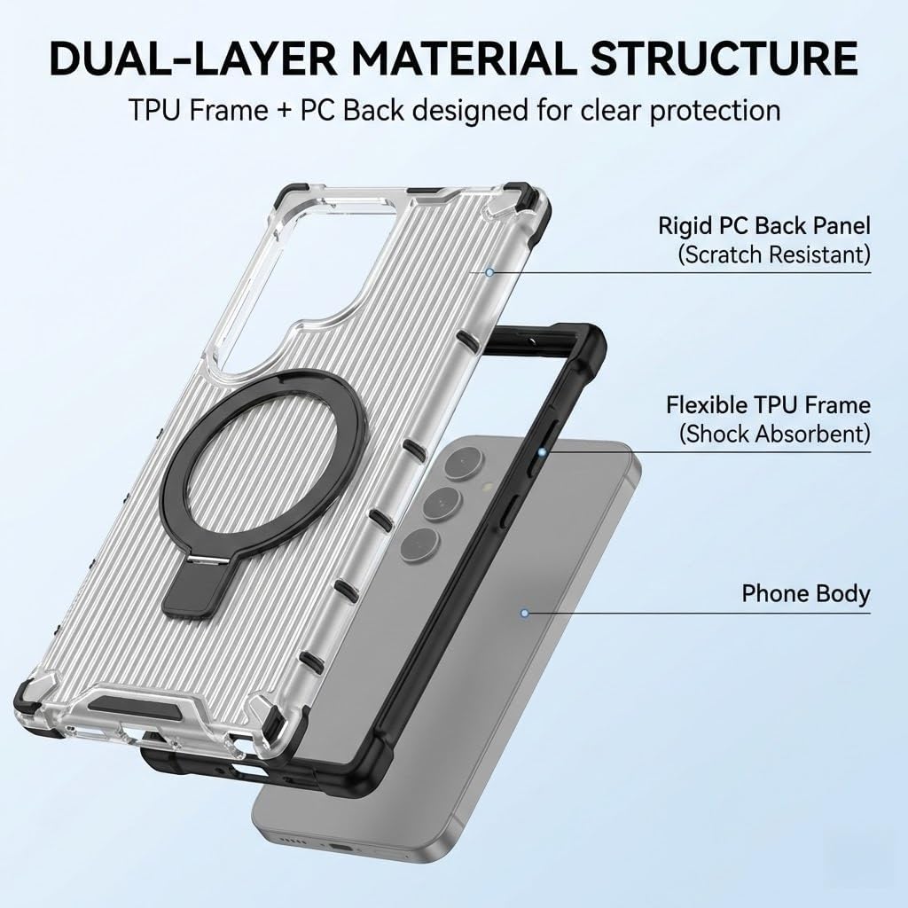 Magnetic Case for Samsung Galaxy S26/S25/S24 Ultra & Plus Series Compatible with MagSafe, with Rotatable Ring Stand, Slim Anti-Slip Textured Protective Phone Cover(Black,S25 Ultra)