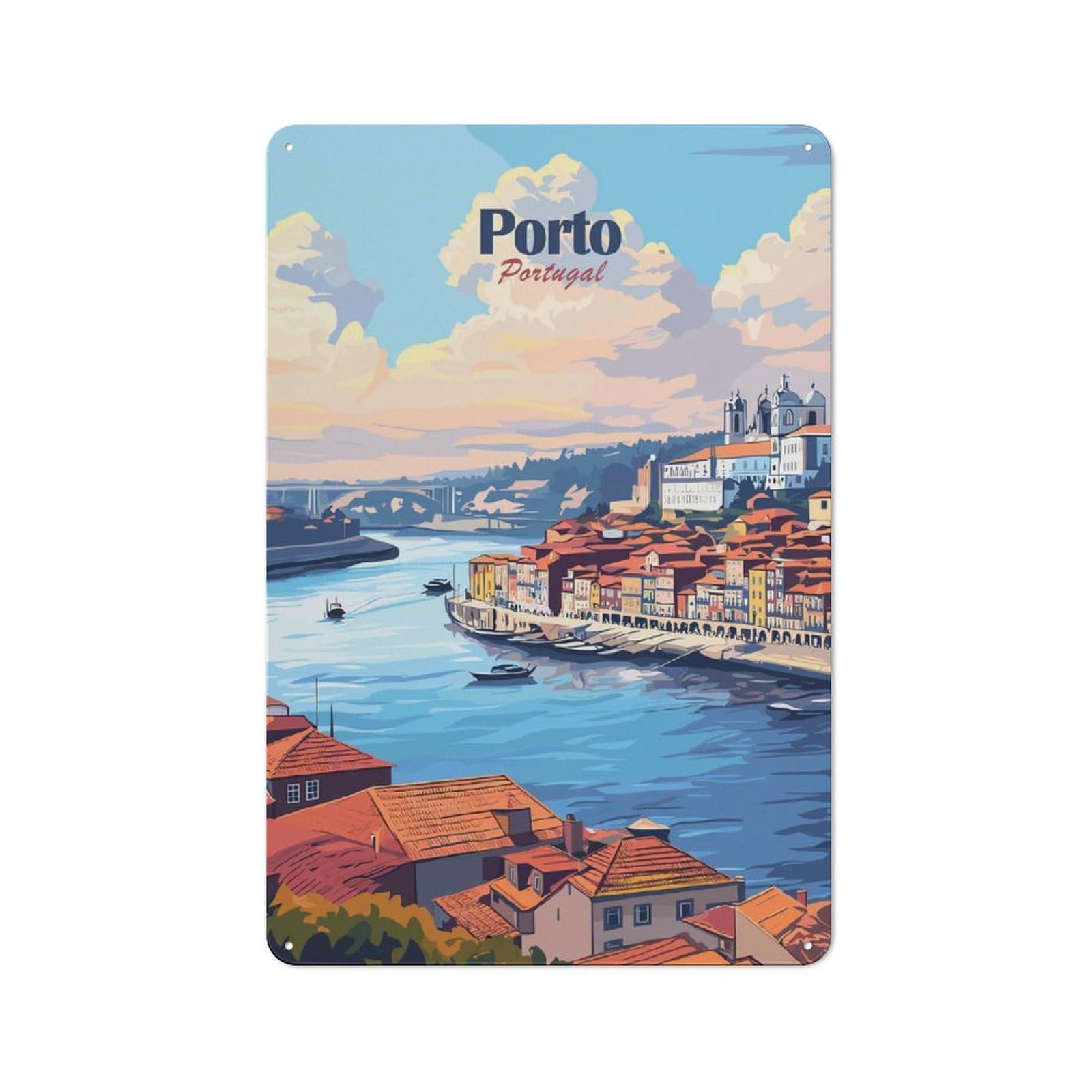 Junmoney Style Porto, Portugal Cityscape Retro Metal Sign 30X20cm For Dining Room Or Kitchen, Suited To Dining Room Decor Fans