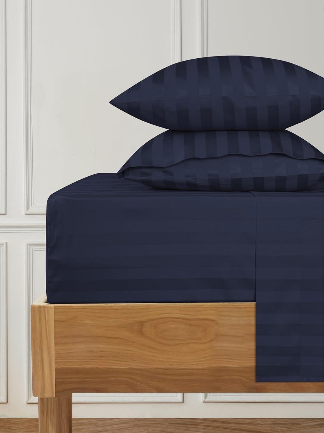 Damask Stripe Twin XL Size 6 Piece Sheet Set Fits Mattress 14 inch Deep Pocket - 1000 Thread Count 100% Egyptian Cotton 6 PC Luxury Bed Sheets - Navy Blue