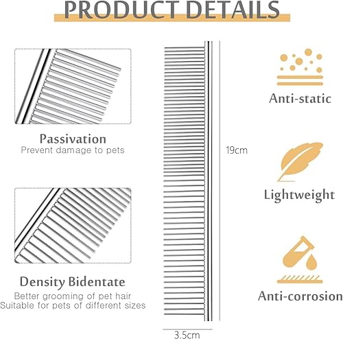 Miniatura 2 de Peines de perro para aseo, peine de metal para gatos para eliminar enredos y nudos, herramienta profesional de aseo para perros de pelo largo, gato