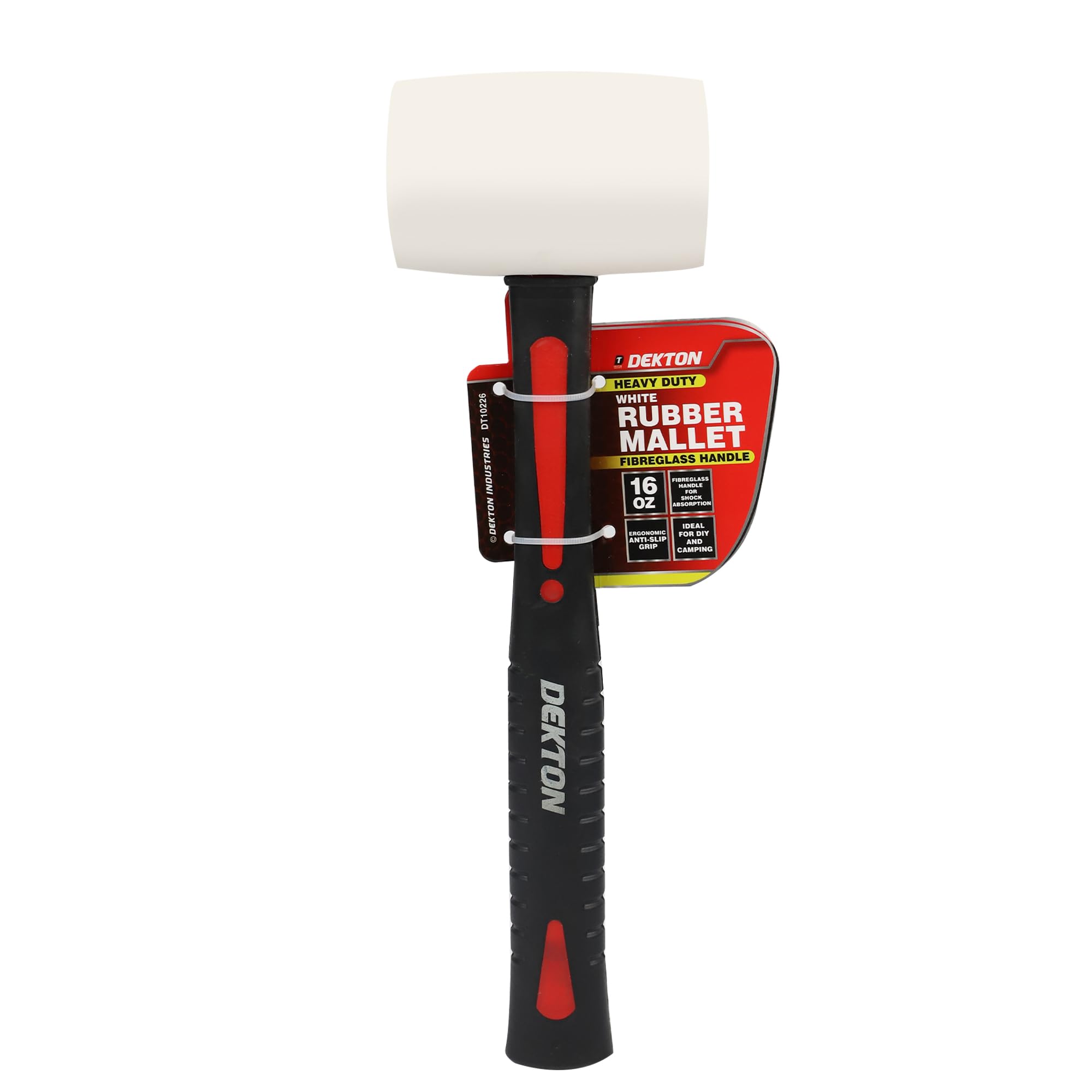 Dekton White 16Oz Rubber Mallet With Fiberglass Handle-Durable & Lightweight| Non-Marring Head| Comfortable Grip| Shock-Absorbing Fiberglass Handle| Versatile Tool For Hammering, Tapping, Carpentry