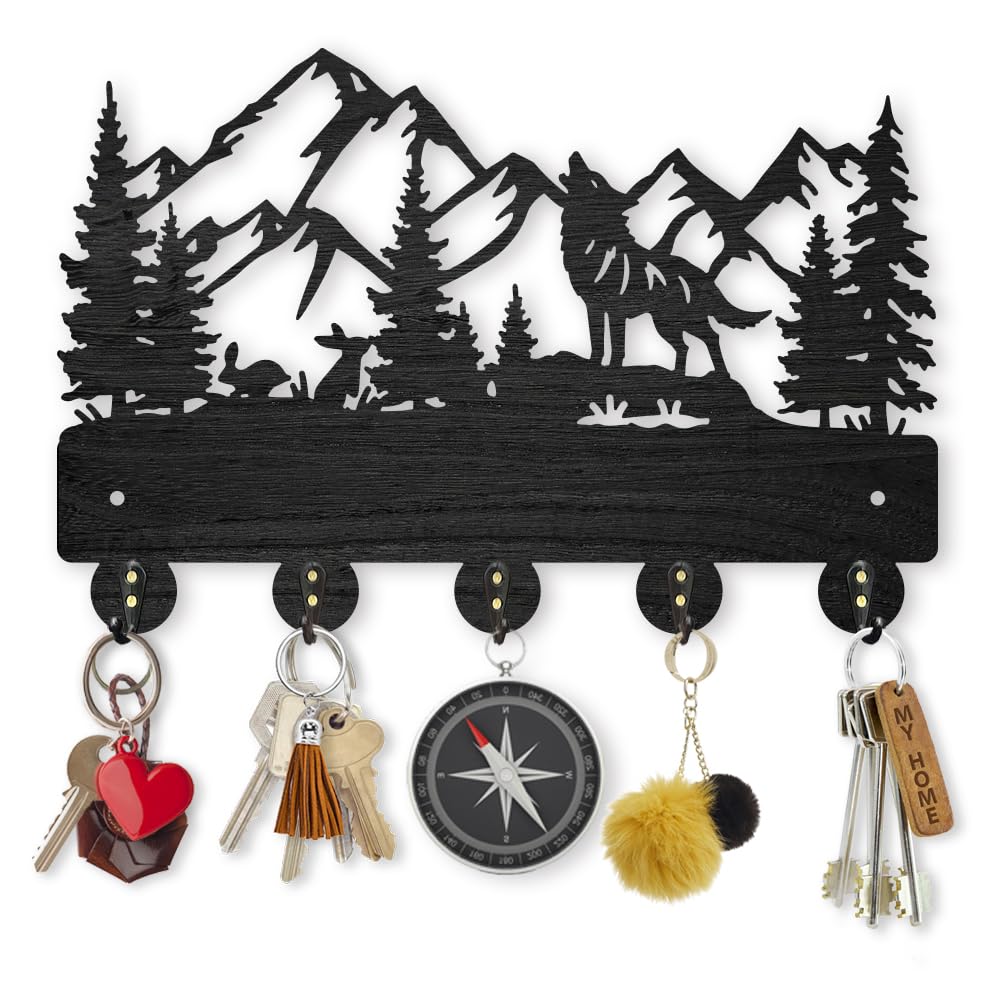 MAYJOYDIY Animal Wall Hooks, Wolf Rabbit Forest Key Holder, 30×20cm