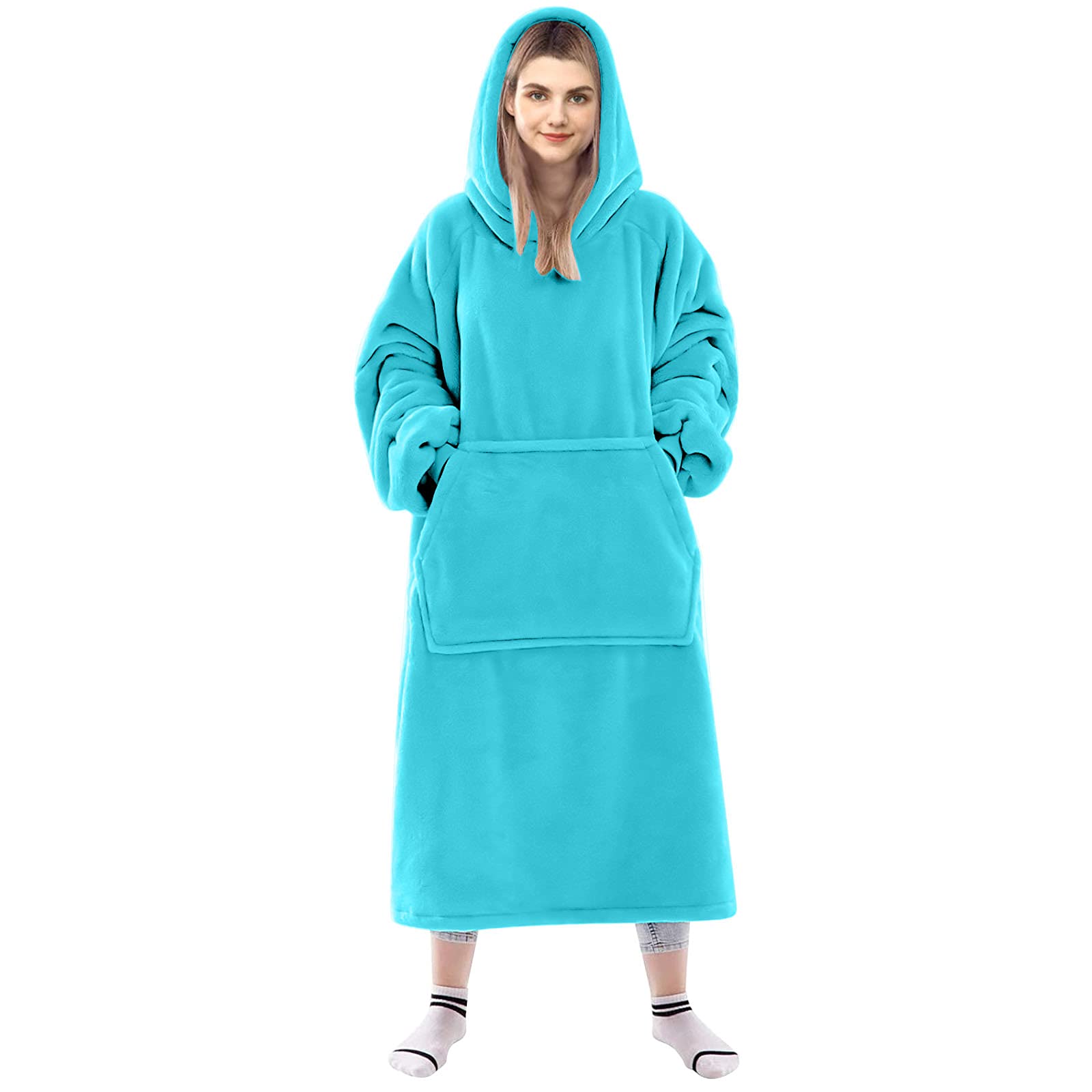 LushforestLushforest Hoodie Blanket,Oversized Super Soft Warm Comfortable Giant Hoody, Onesize Fits All Compatible Men Women Teens (Long-Cerulean blue)