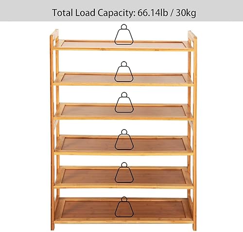 Miniatura 6 de Zapatero de bambú de 6 niveles para zapatos, armario estrecho para zapatos, torre de zapatos, organizador de almacenamiento independiente para