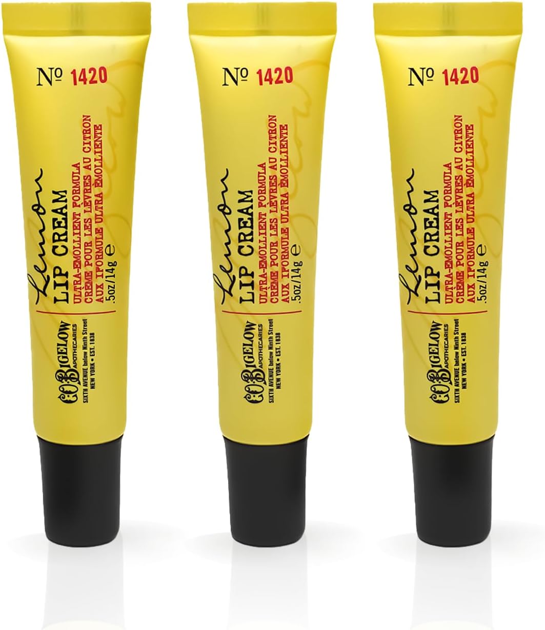 C.O. Bigelow Lemon Lip Cream Tubes, Pack of 3 Lemon Lip Balms with Shea Butter, Bulk Lip Balm Set, 0.5 oz