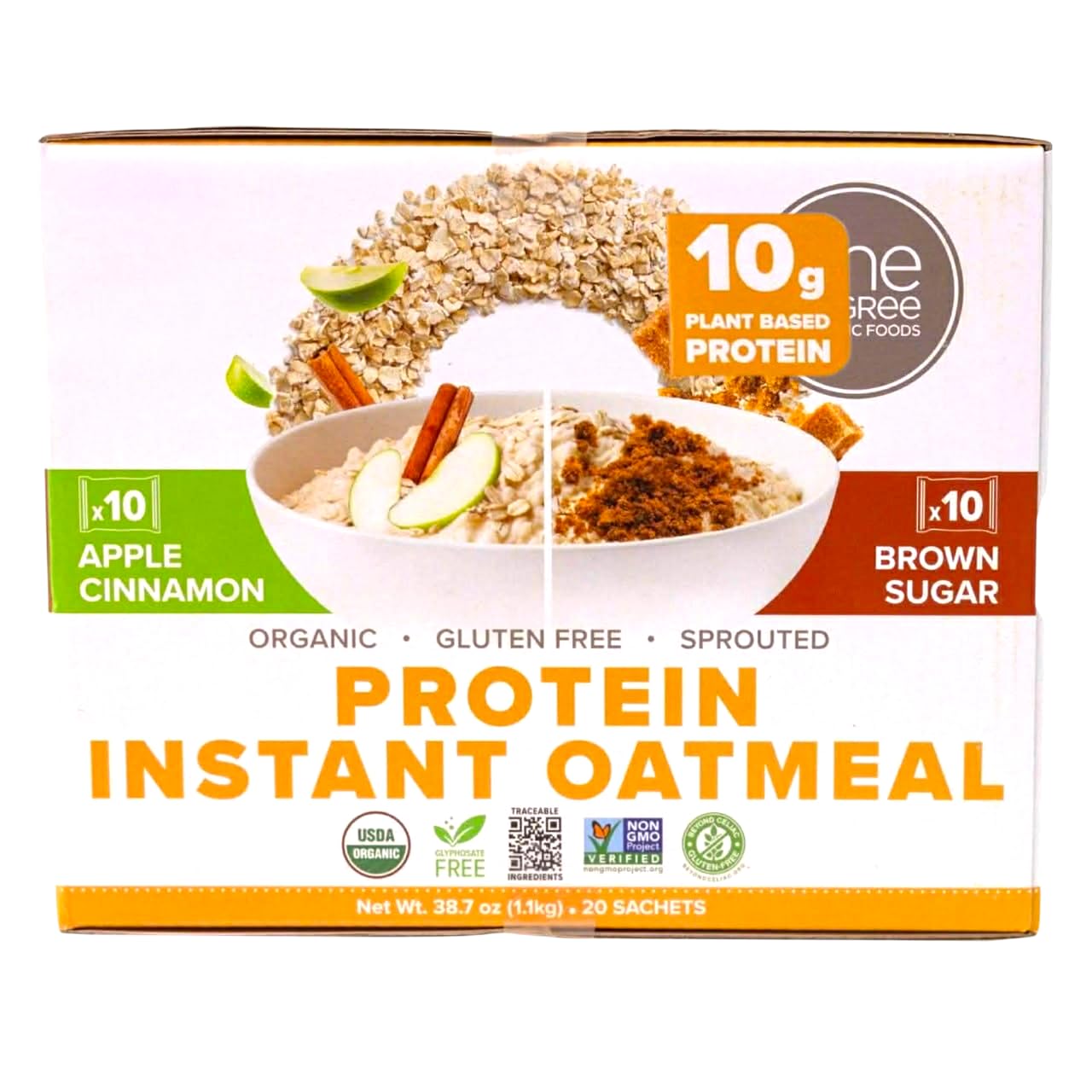 One Degree Foods Avena Instantánea Orgánica Sin Gluten Proteína 38.7 oz Pack Variedad