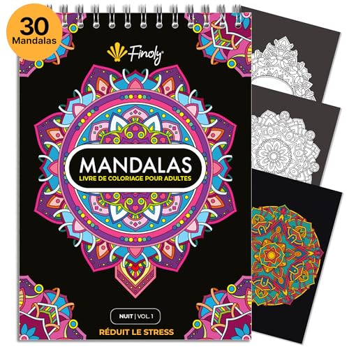 Finoly Mandalas a Colorier Adulte | Mandala Adulte Anti Stress | Cahier de Coloriage Mandala | Livre Coloriage adulte mandala Reliure Spirale