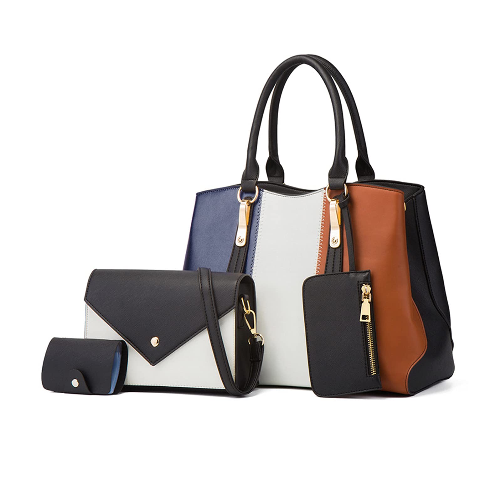 NICOLE & DORIS Bolsos de Mujer 4 Piezas Bolso de Mano Colores Contrastantes Bolso Bandolera Elegant Satchel Cartera Bolso Señora Tote Grande Bolsos de Hombro