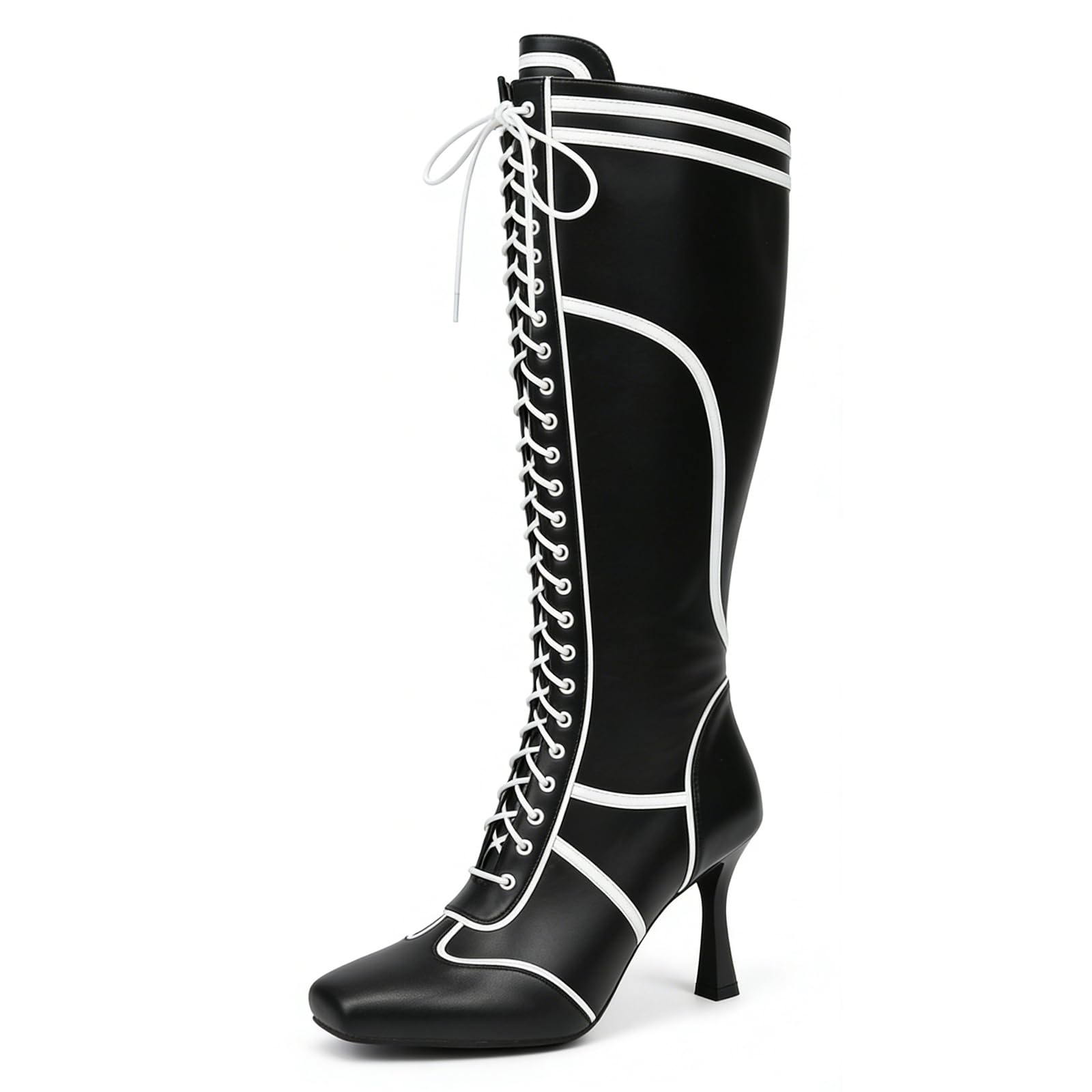 Womens Knee High Boots Square Toe Kitten Heel Long Boot