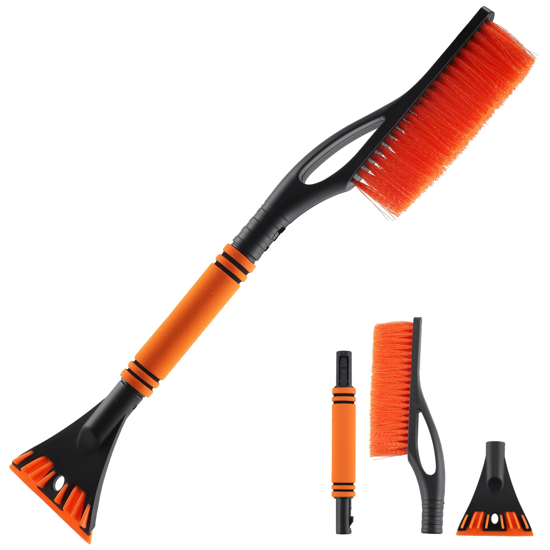 Amiss Snow Brush and Detachable Ice Scraper for Car Windshield, 2 in 1Ice Scraper and Snow Brush with Ergonomic Foam Grip, Snow Removal Winter Car Accessories Fit for Cars, Trucks, SUVs (Orange)