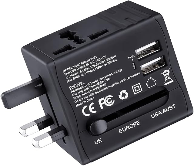 LYSLEDa 2 USB Ports (5V 2.1A) All In One USB Travel Adaptor, Universal USB Plug Applicable in Over 150 Countries for User of Apple, iPod, iPad, Smartphone and Digital Cameras, etc.