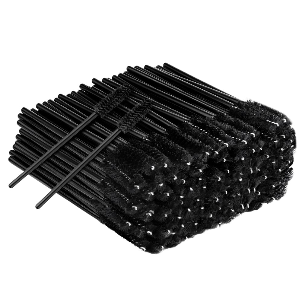 BUTBU 200 Stk Einweg Wimpernbürsten, Wimpernverlängerungs Bürsten, Zubehör für Wimpernverlängerung, Beauty-Salon & Hausgebrauch Eyelash Brush, Kosmetikpinsel für Falsche-Wimpernverlängerung(Schwarz)