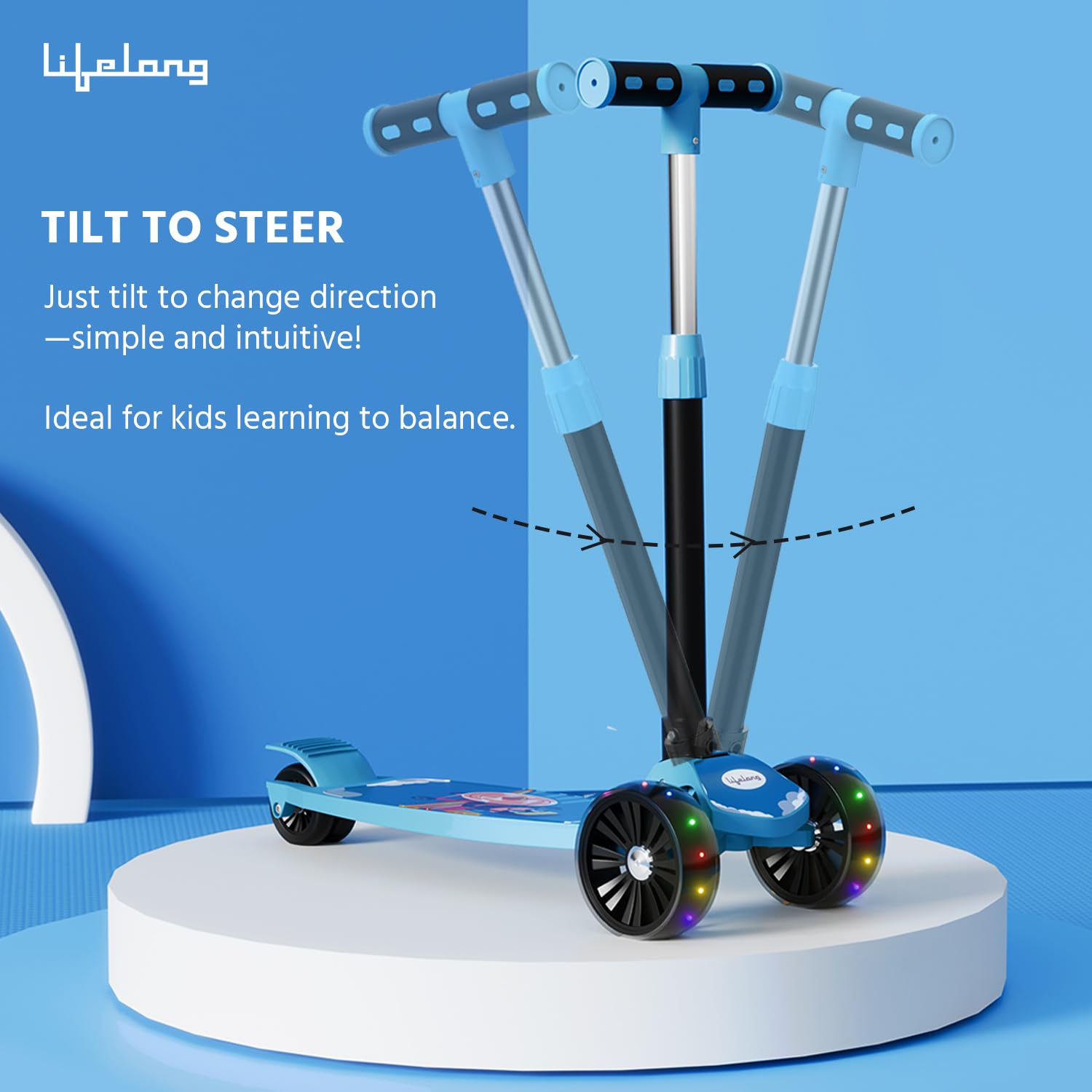Lifelong Foldable Kids Kick Scooter with LED Wheels & Adjustable Height - Capacity 50kg- for Baby 3+ Year Old boy & Girl - Skate, Blue — Amazon image 9