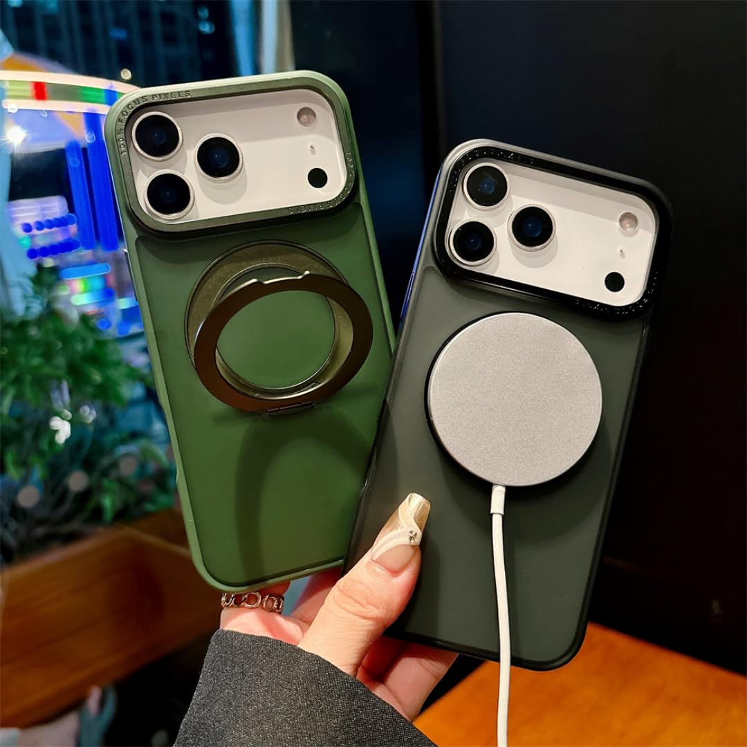 Luksusowe etui z magnetycznym uchwytem i składaną podstawką do iPhone'a 16 Pro, odporne na wstrząsy, z tyłu (do iPhone'a 16 Pro, białe)