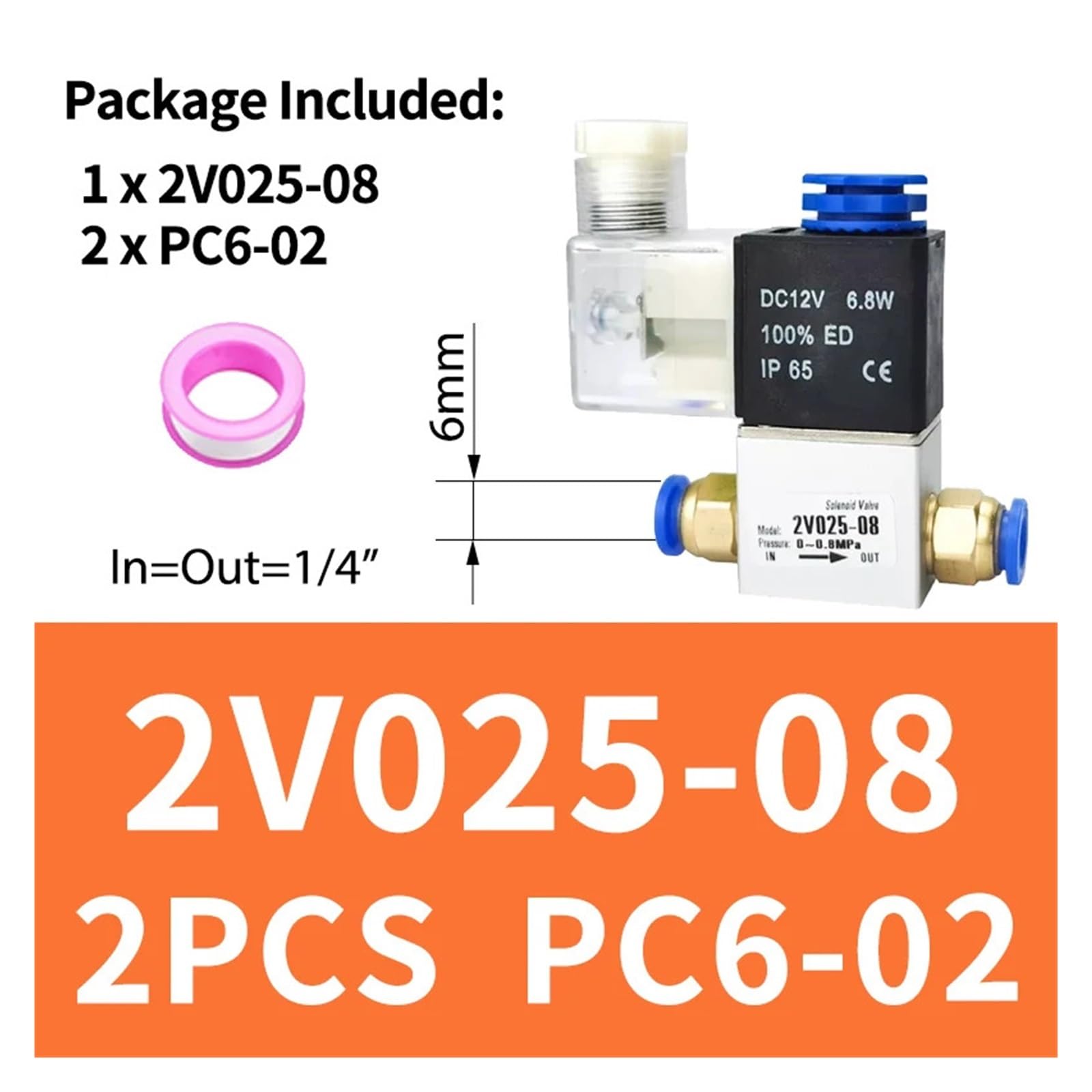 1PCS 2V025-08 1/4 "2 Posiciones 2 Puertos válvula solenoide de Aire 220V Valvula Neumatico Valvula Pneumatica válvula de Control neumático(6mm Fittings)