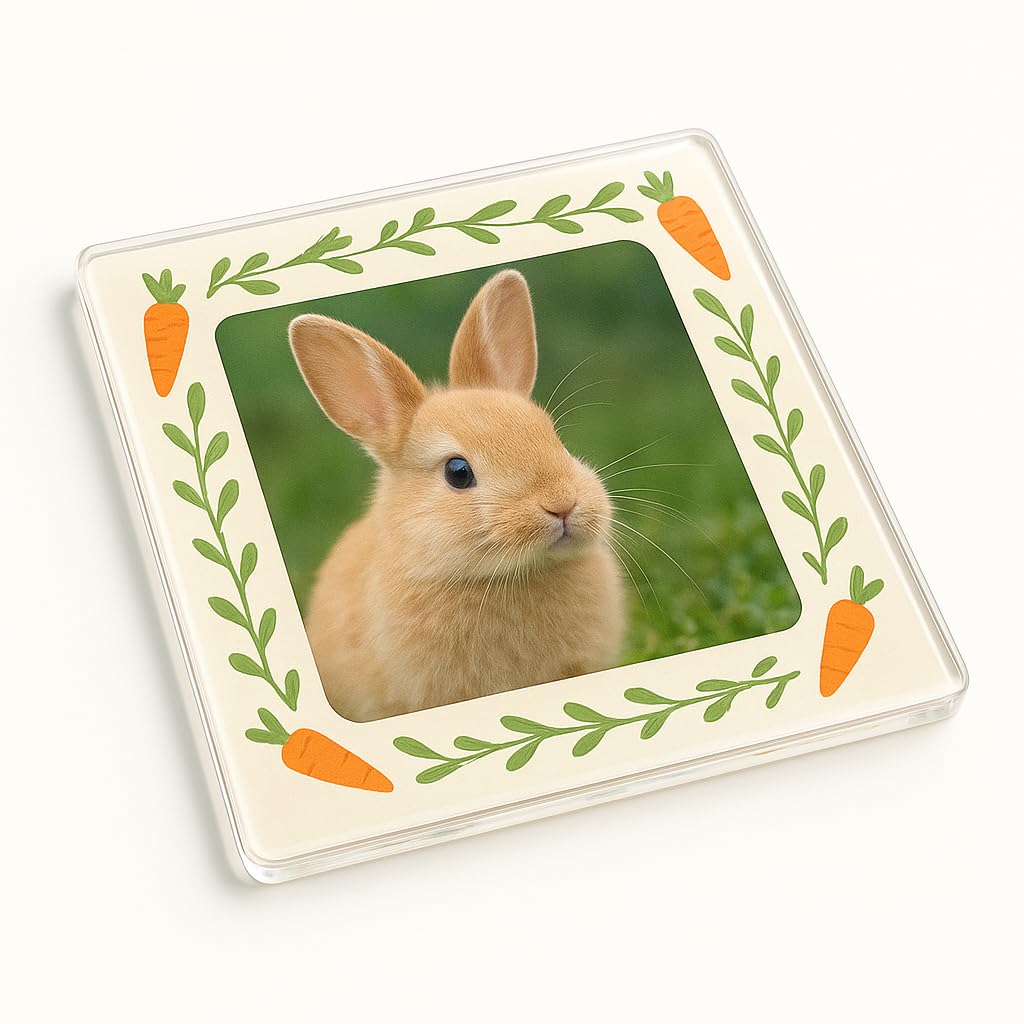 The Plum Penguin Rabbit Acrylic Coaster Gift With Personalized Photo Frame - Carrot Frame Bliss Garden Party Pet Lover Decor