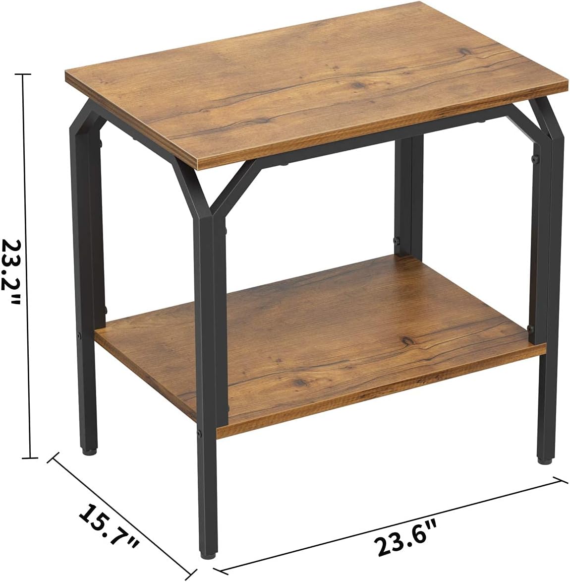Cubiker End Table, Side Tables for Living Room Bedroom, 2-Tier Accent Table with Wooden Shelf, Waterproof Boards and Metal Frame, Easy to Assemble, Fir