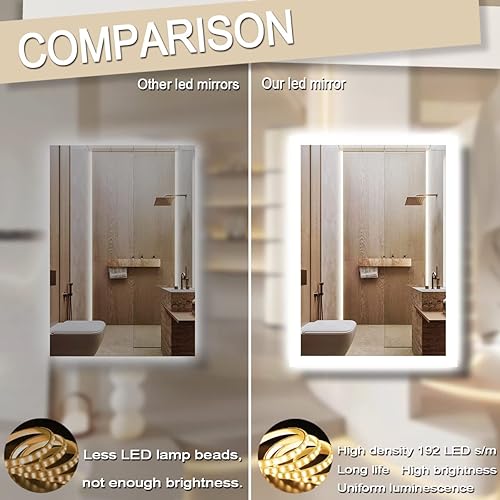 Miniatura 5 de THEKLA Espejo de baño LED retroiluminado, 30 x 20 pulgadas, 3 colores regulables, antivaho, montaje en pared