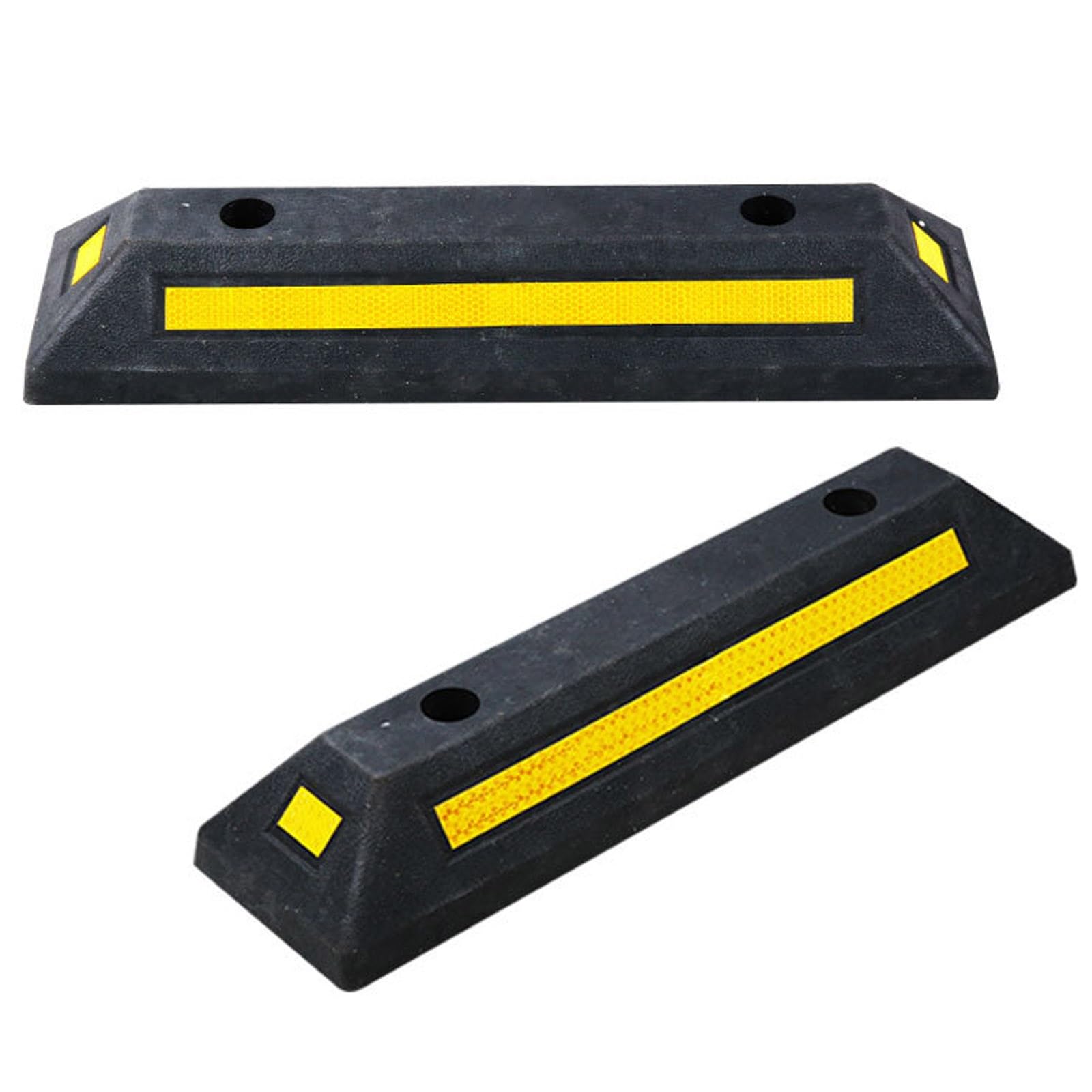 Tope de Aparcamiento for Garaje con Película Reflectante, Tope Rueda Garaje de Goma, Tapones de Neumáticos de Vehículos for Entradas de Vehículos y Estacionamientos Comerciales (2 Unidades)