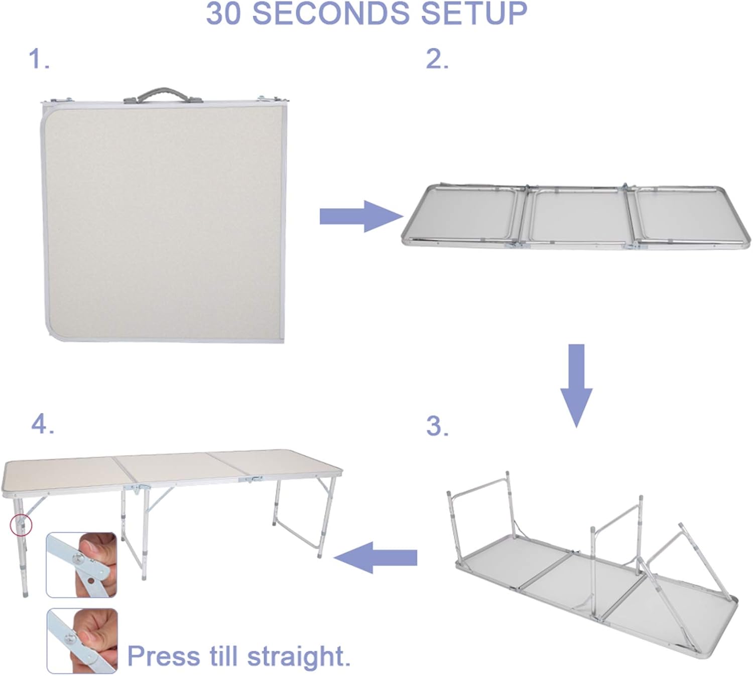 6 FT Folding Portable Aluminum Camping Table, Resistant Table for Indoor, Outdoor, Picnic, Party, Camping