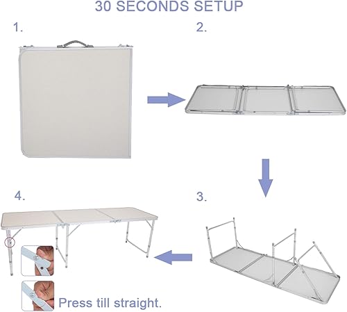 Miniatura 4 de Savins gt1-ly - Mesa plegable de aleación de aluminio para el hogar, 70.9 x 23.6 x 27.6 in, adecuada para reuniones familiares, picnics, viajes de