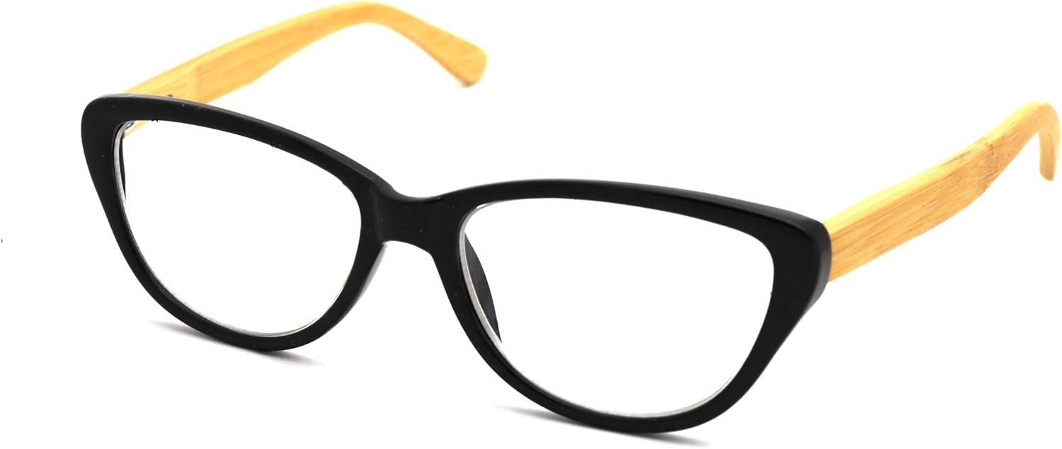 NEW ColorViper Real Tree Bamboo wood Temples Reading Glasses (2975 shiny black/light wood temple, 2.75)