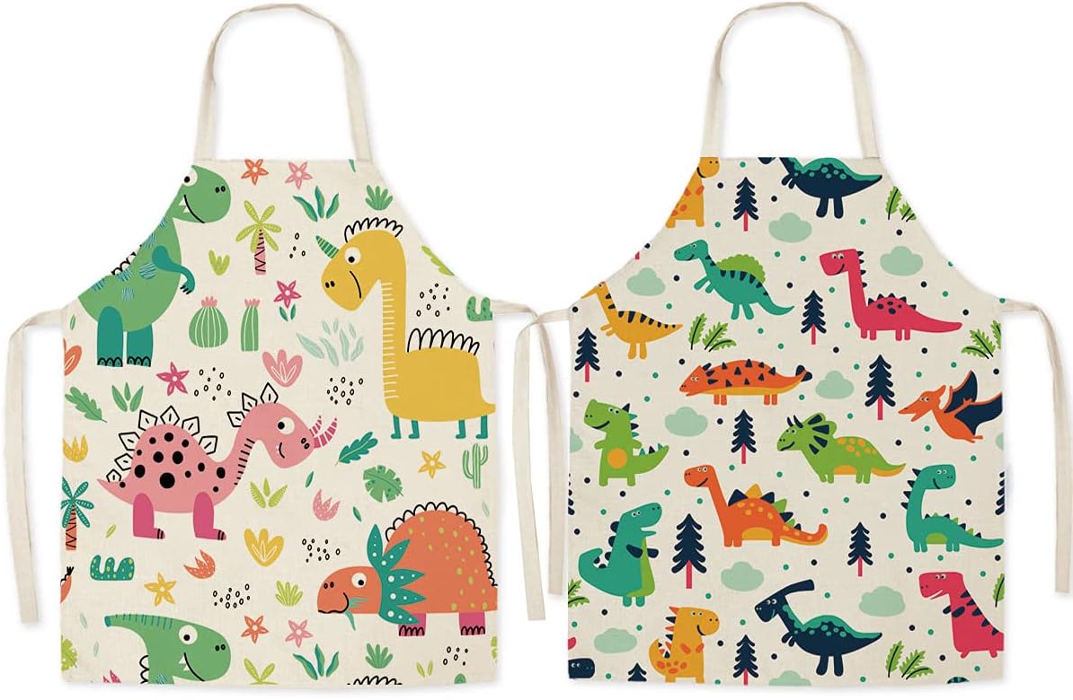 2PCS Teenager Apron for Cooking Baking - Cute Pattern Linen Kitchen Apron for Adult, Cooking Painting Gardening Apron