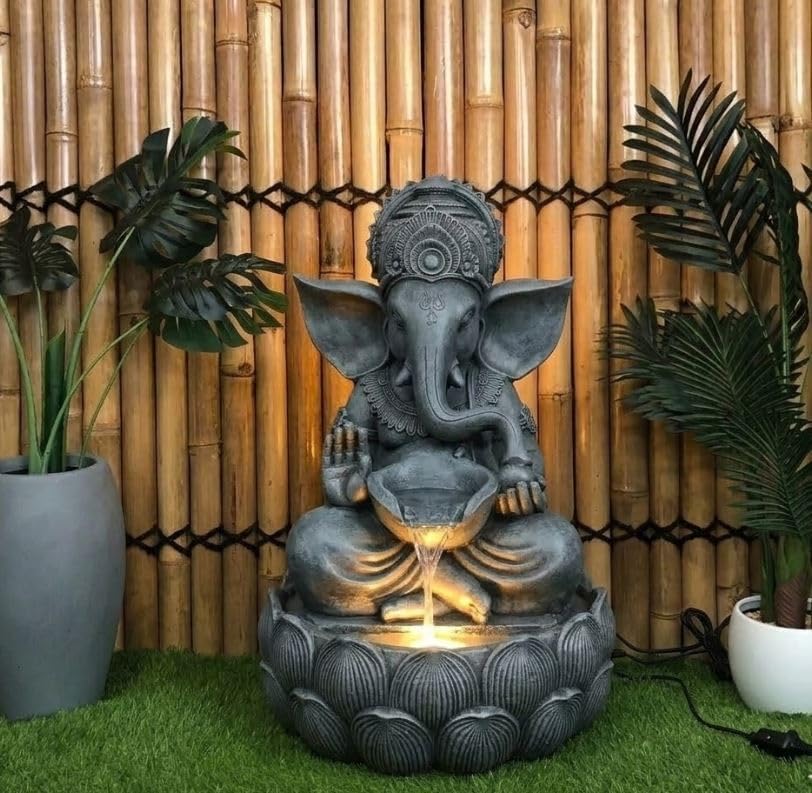 Image of Swarnhouse Lord Ganesha Decorative Water Fountain, 3 Feet Tall, Lotus Base, Indoor Outdoor Garden Decor (Article 8)