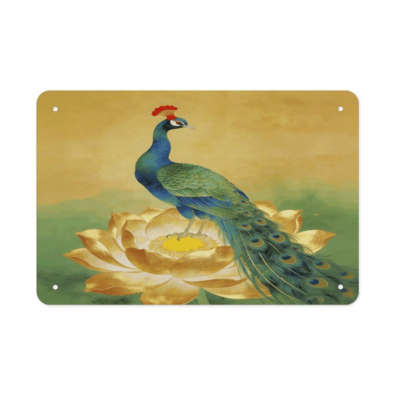 Fodpand Style Peacock On Golden Lotus Wall Art Metal Tin Signs Bar Metal Tin Sign Wall Decor For Home Living Room Bedroom Toilet Hotel Halloween Decor Gifts 7.9X 11.8 Inch