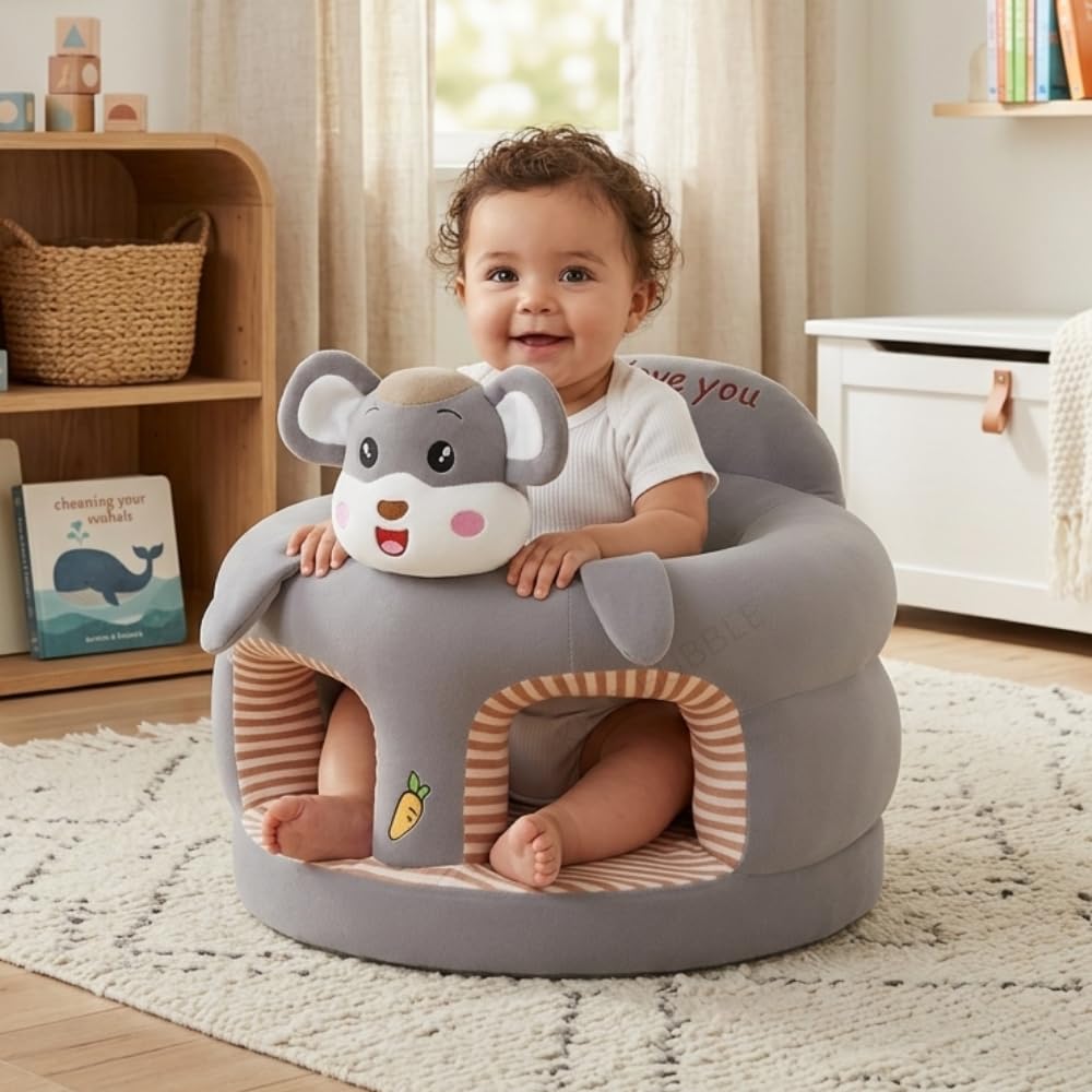 KIDS BUBBLE Baby/Toddlers Plush Cushion 1 Seater Sofa Seat | Baby Sofa Seater for Sitting, Grey (MUS_Gry_Sofa)-image-11
