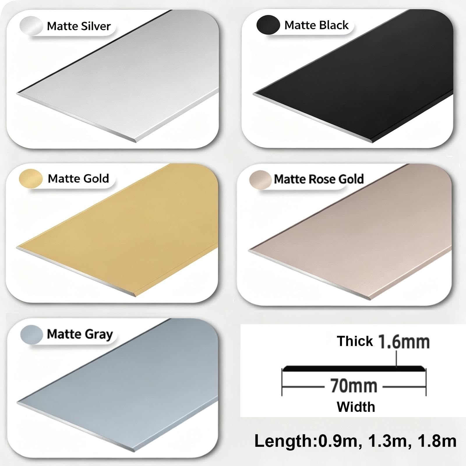 Barre plate en aluminium anodisé pour chambres, cuisines，70 mm de largeur