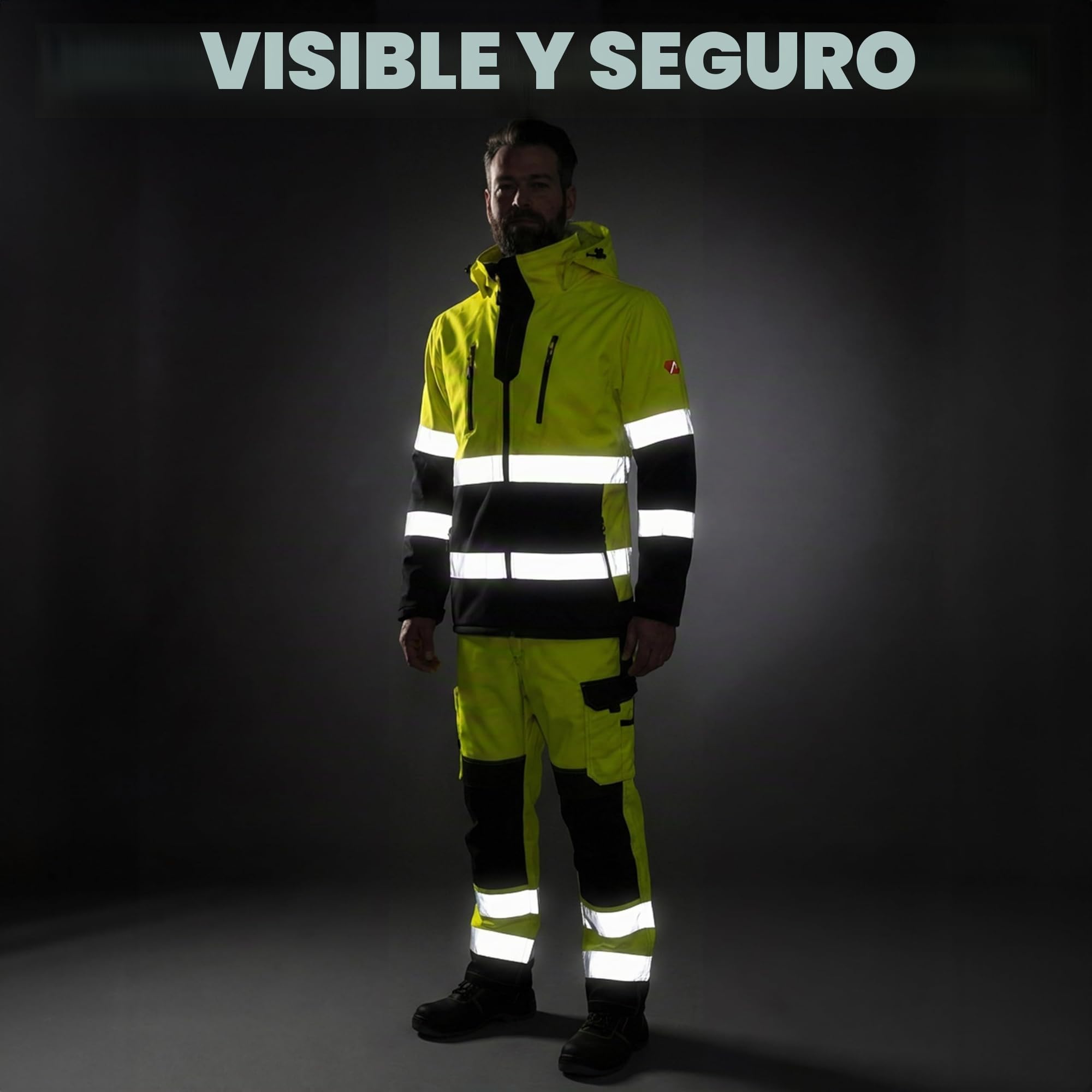 ACE Neon Chaqueta de alta visibilidad: resistente chaqueta softshell de advertencia con reflectores y capucha desmontable - EN ISO 20471