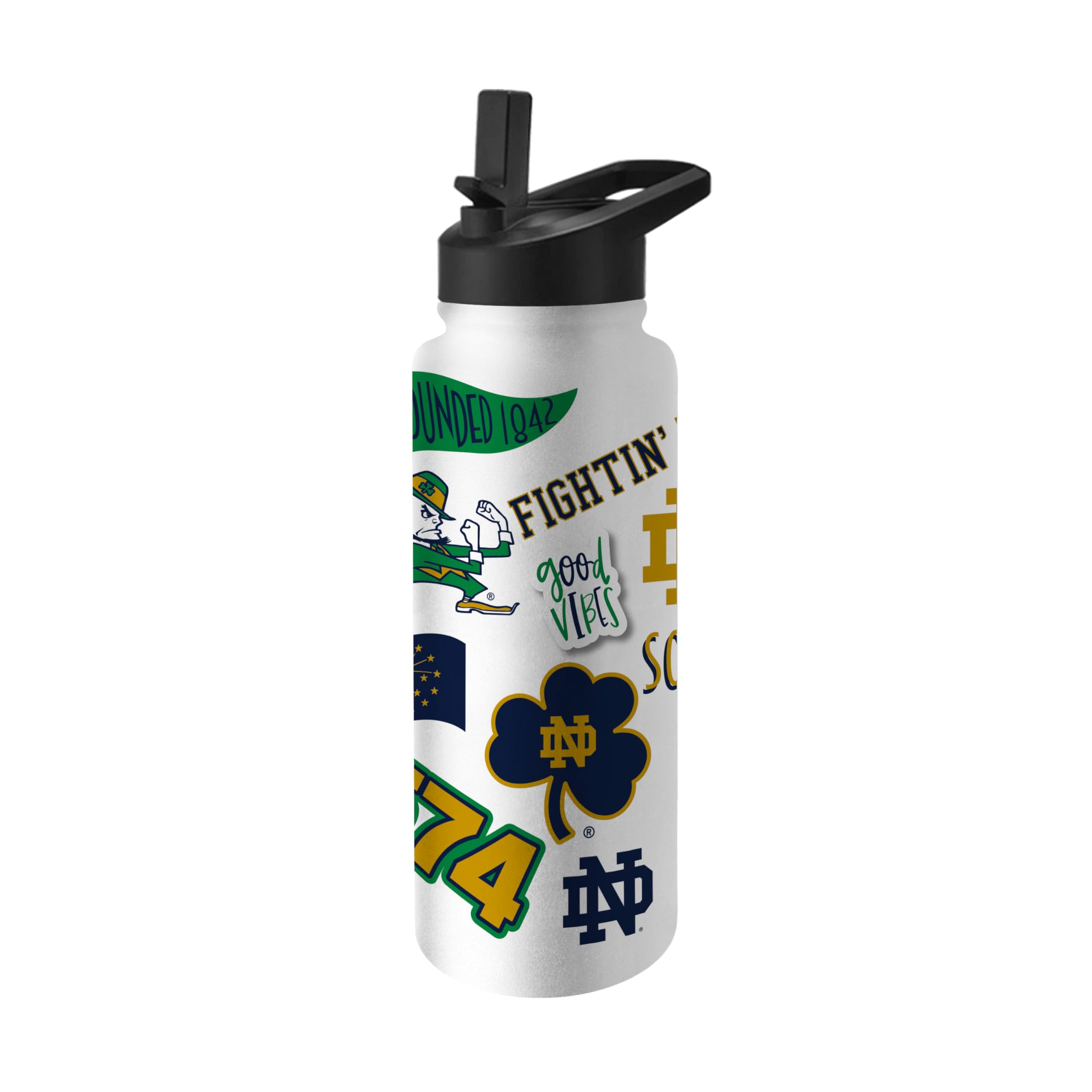 Logo Brands NCAA Native 34 oz Quencher Water Bottle - | Local Icons Design | Double-Wall Insulated| Leak-Proof Lid &amp; Built-In Straw