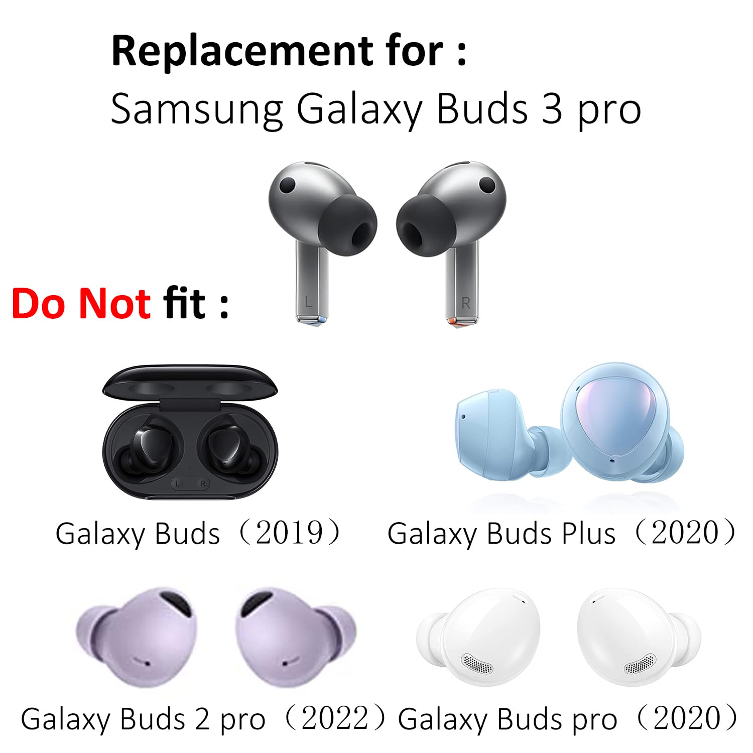 Samsung Galaxy Buds 3 Pro Aksesuarları için Yedek Silikon Kulaklık Ucu Seti Kulaklık Kulak Uçları, 6 Çift (3 Boyut S/M/L) (Gri)