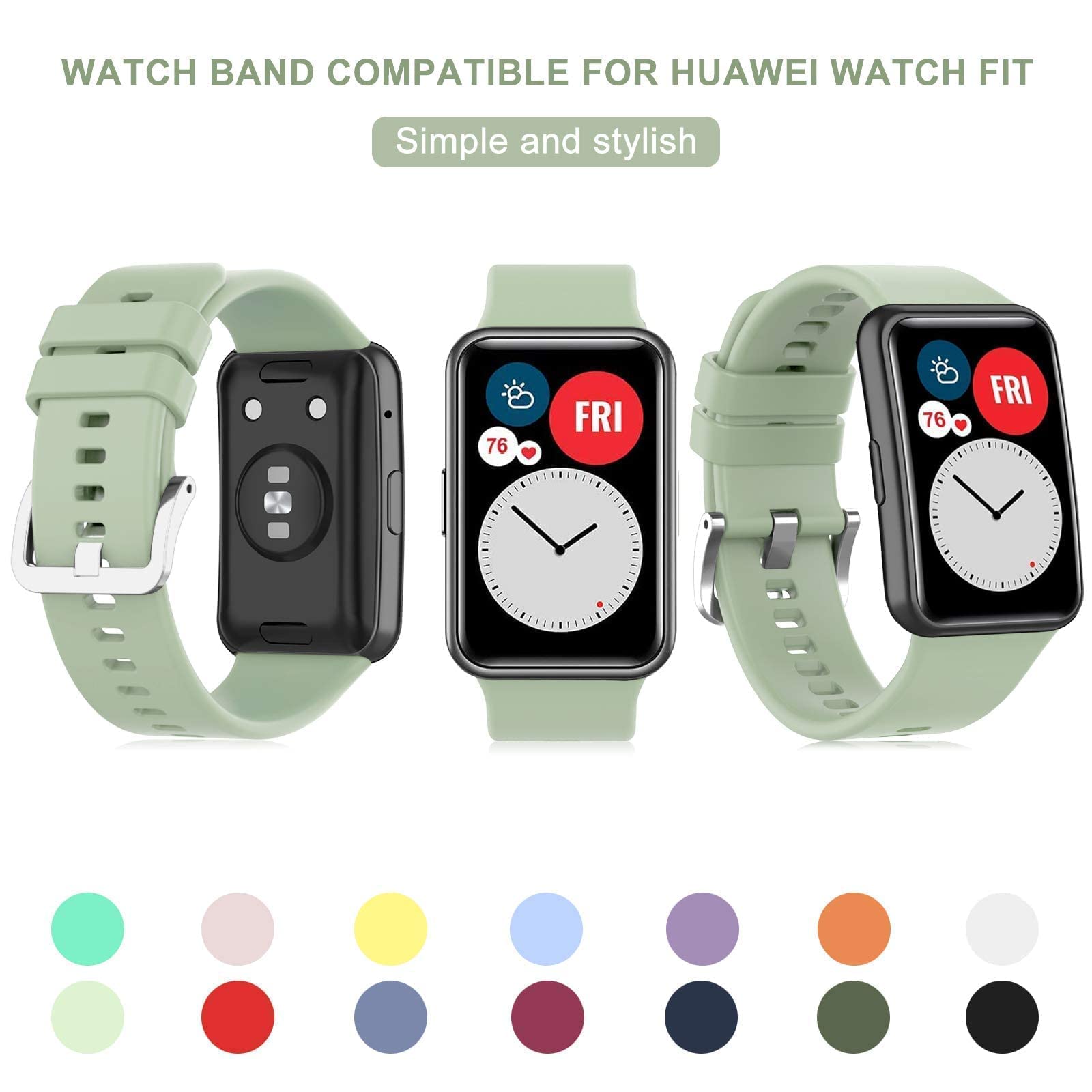Wownadu Straps Compatible for HUAWEI WATCH FIT Strap Replacement for Women Men Silicone Sports WristBand Mint Green Smart Watch Accessories,(No Watch) - Image 4