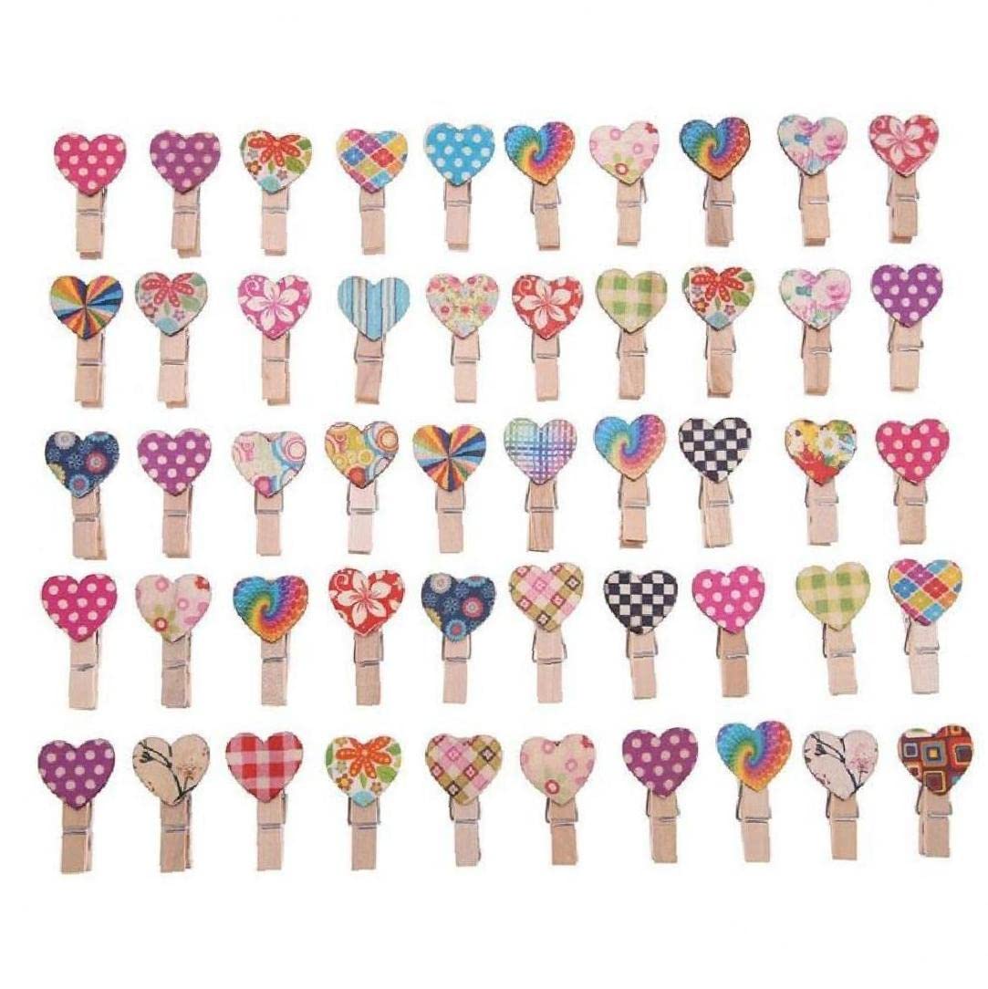 Froiny As Shown 50Pcs Mini Wooden Clips Heart Clothespin Craft Clips Diy Photo Cards Peg Paper Postcard Craft Clips Office Supplies(Random Color)