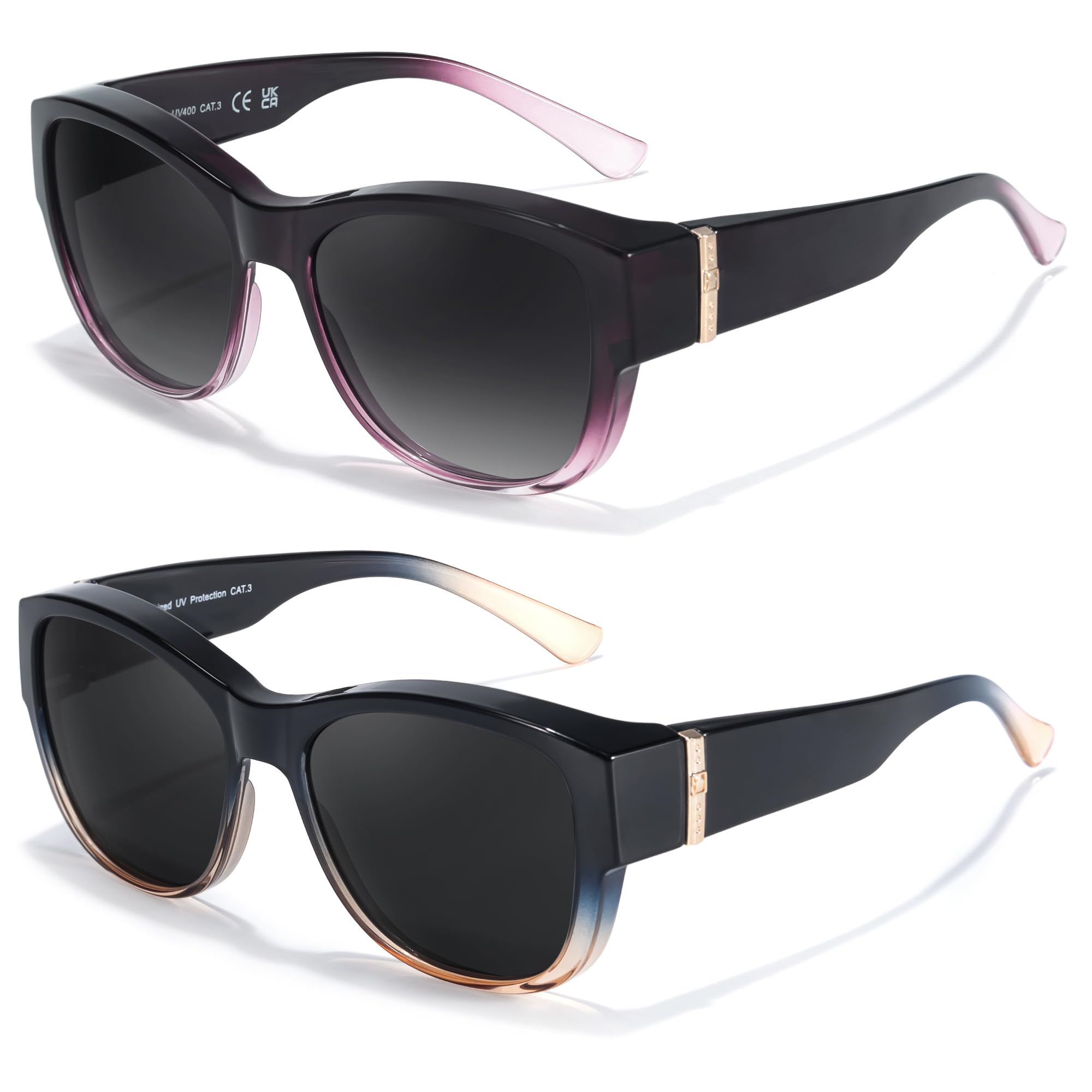 LVIOE 2 Stück Überbrillen-Sonnenbrille für Damen Stylischer Sonnenschutz mit Polarisationsglasern UV400-Schutz für tägliche Outings