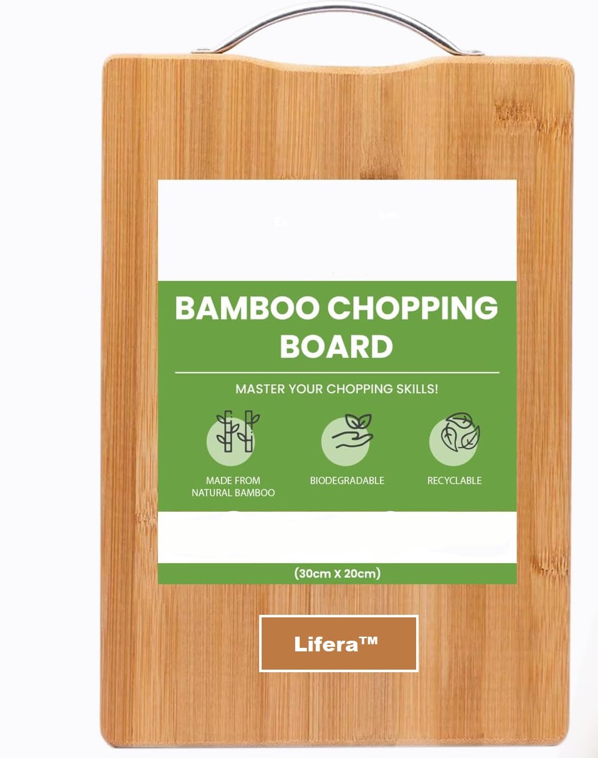 Lifera Bamboo Cutting Board, 30 x 20 cm, Small, Ergonomic Handle, One-Piece Design Lifera Bamboo Cutting Board, 30 x 20 cm, Small, Ergonomic Handle, One-Piece Design