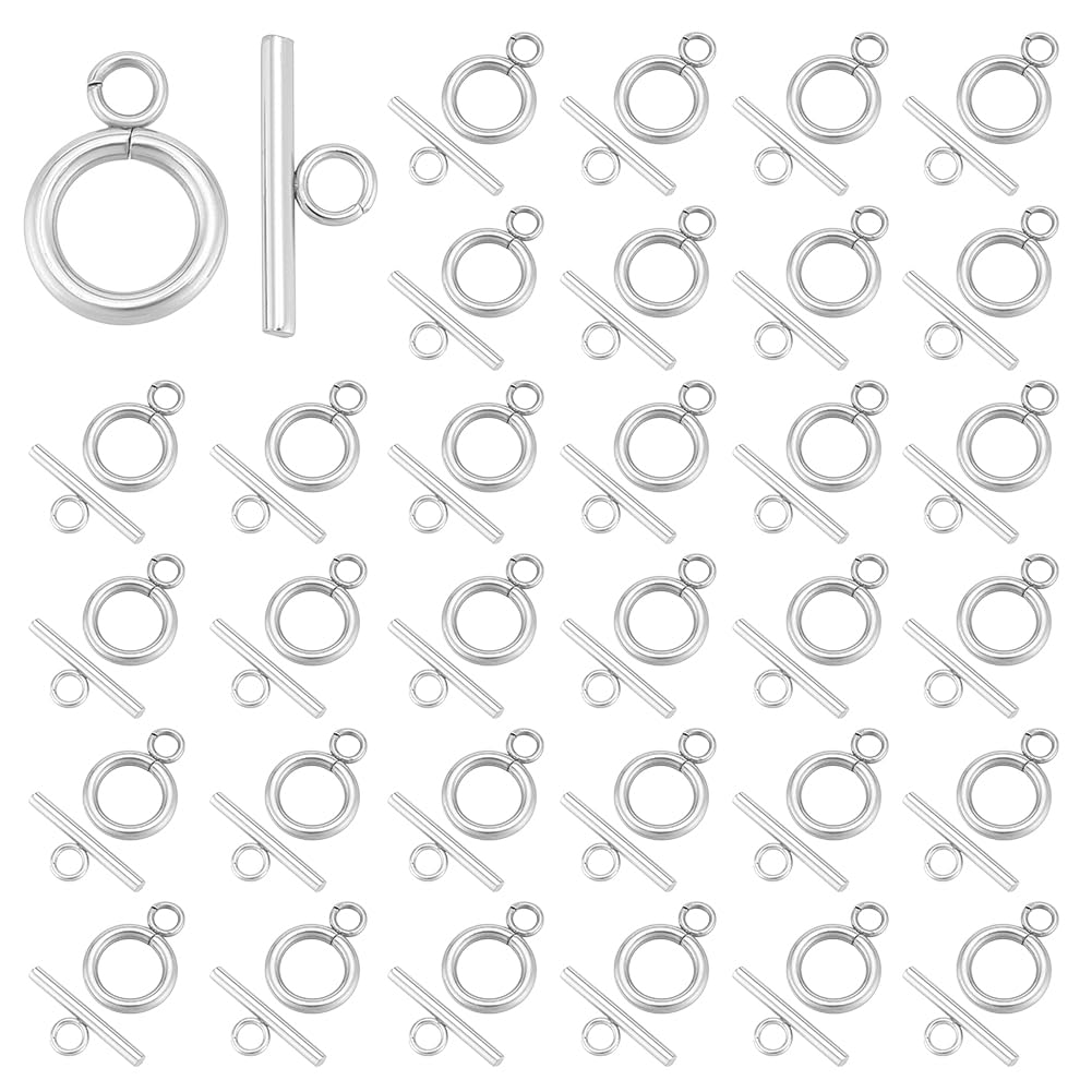 UNICRAFTALE About 30Sets 304 Stainless Steel Toggle Clasps OT Clasp Connectors Textured Ring TQ Bar and Ring Clasps Metal End Clasps T Bar Closure for Jewelry Making Hole 3mm