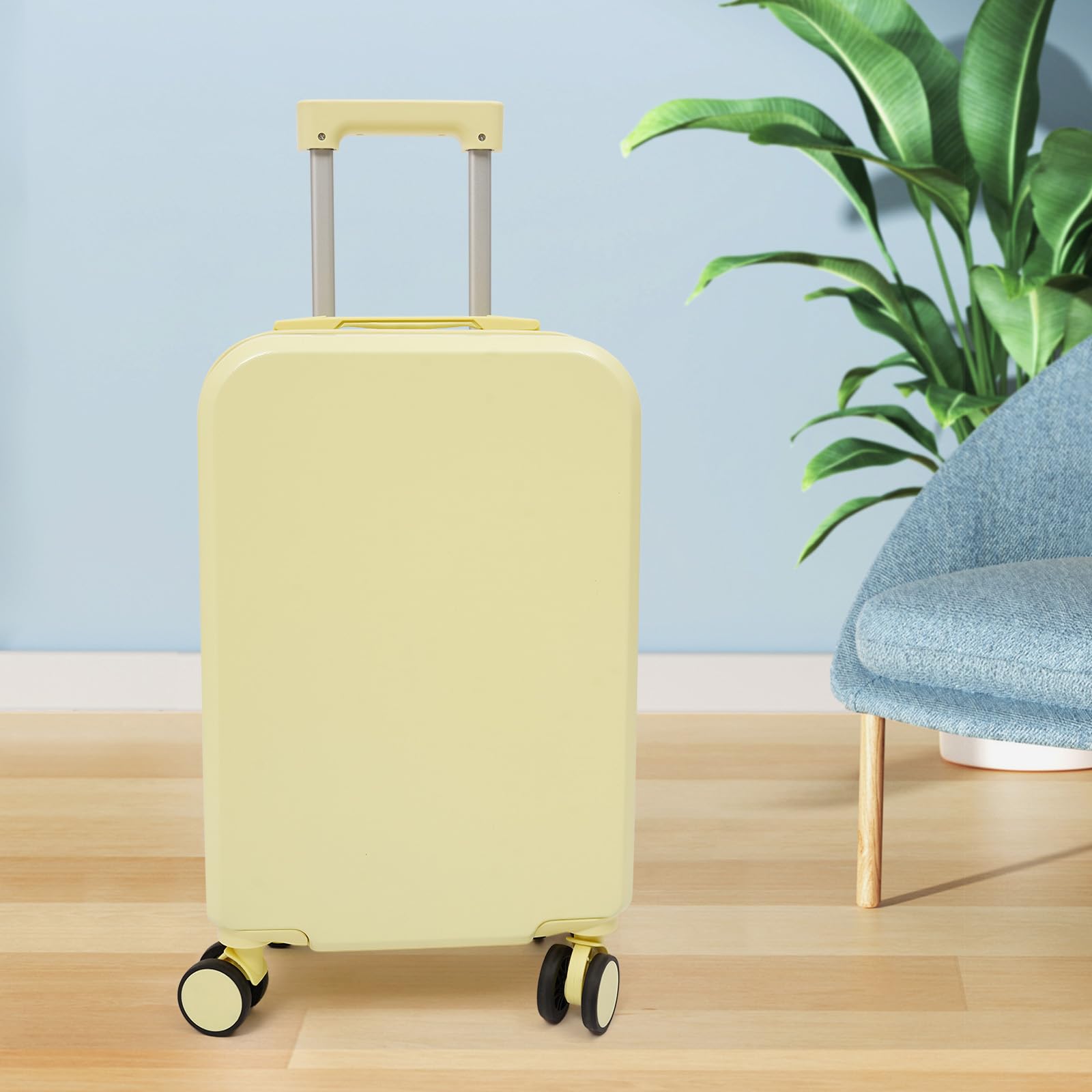 Bagaglio a mano con supporto per telefono e caricabatterie, valigia da viaggio universale con ruote bagaglio grande a scacchi per turismo, viaggi d'affari, vacanze, Giallo chiaro, 50,80 cm