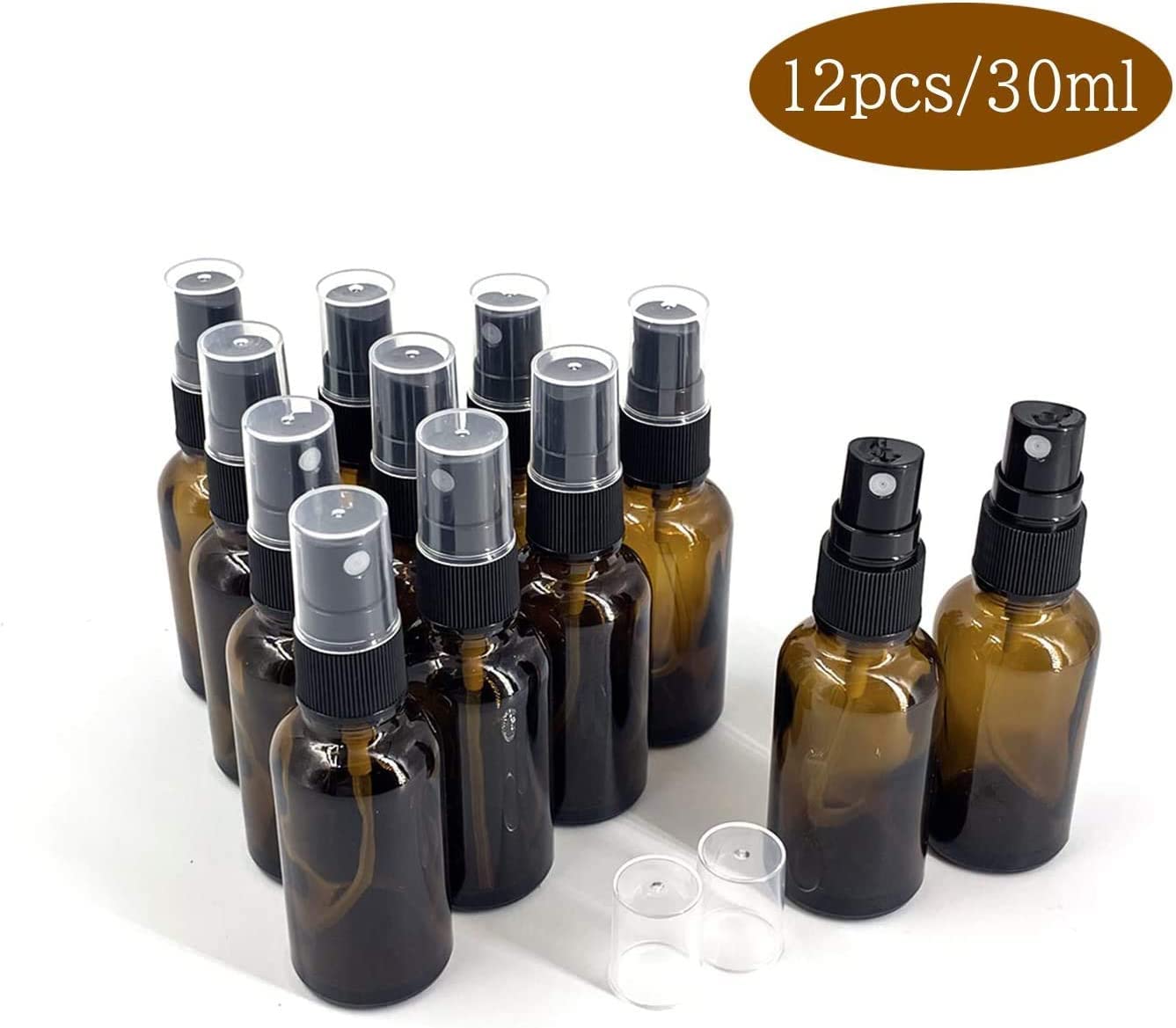 Topsky 12 x 30 ml butelki ze spryskiwaczem puste, mają funkcję rozpylania i działanie antyultrafioletowe, do olejków eterycznych, perfum, stałych (brązowe)