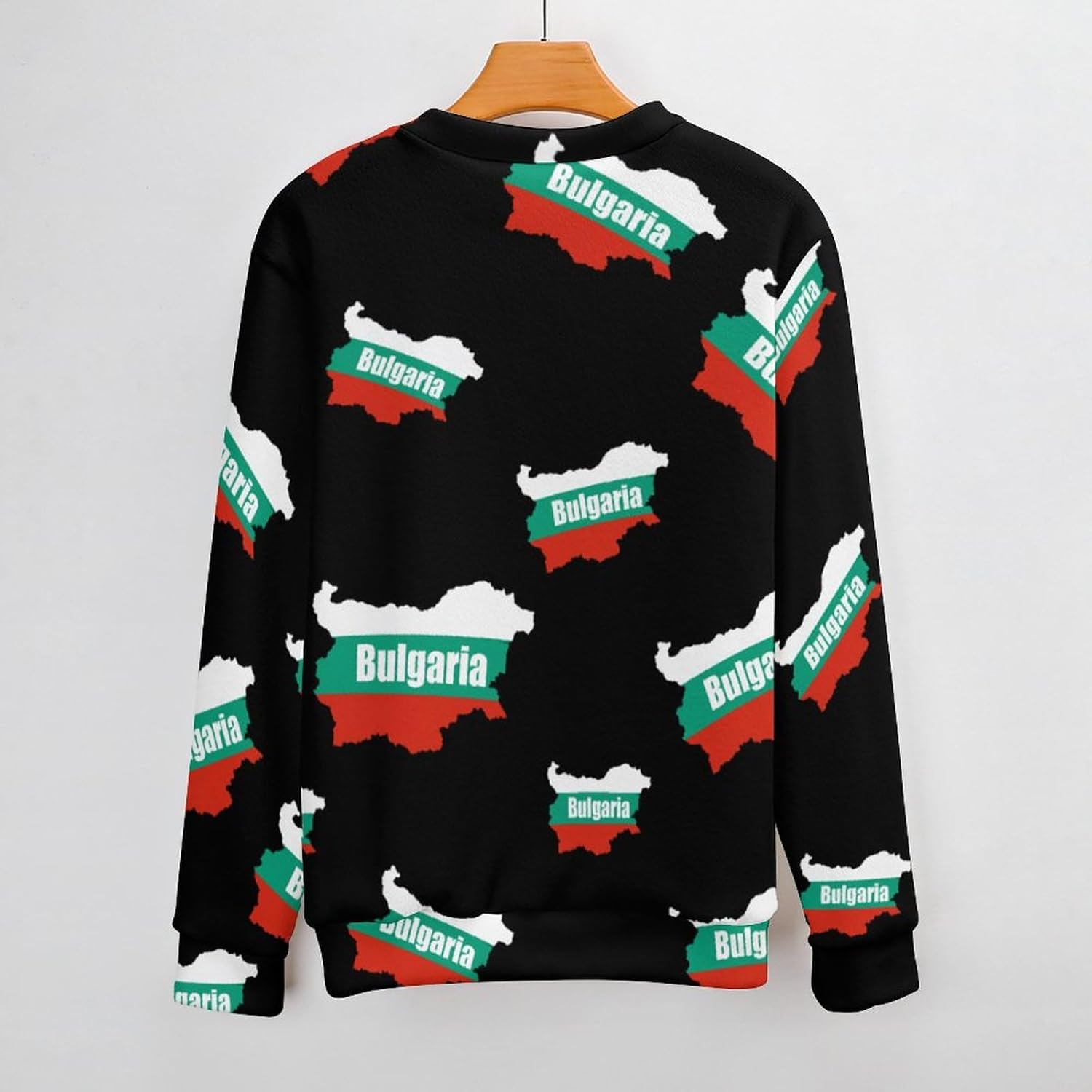Bulgaria Map Flag Crew Neck Sweater Oversized Long Sleeve Pure Cotton Casual Knit Pullover Sweatshirt