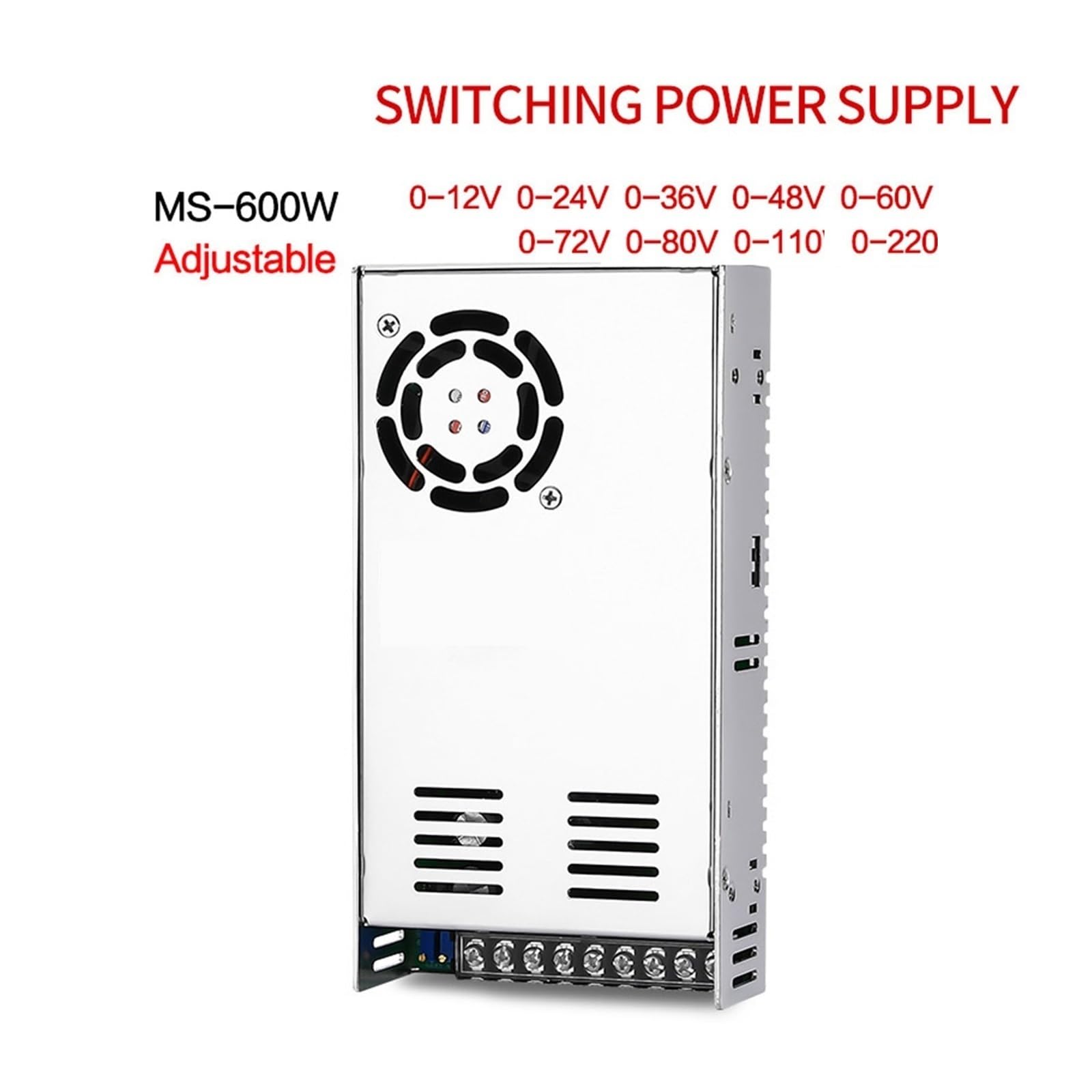 Fuente de alimentación variable, Fuente De Alimentación Conmutada MS-600 600W 12V 24V 36V 48v 60V 72V 80V 110 Voltaje Ajustable MS-600-36 Salida Única MS-600-24(0-72V 0-8.3A)