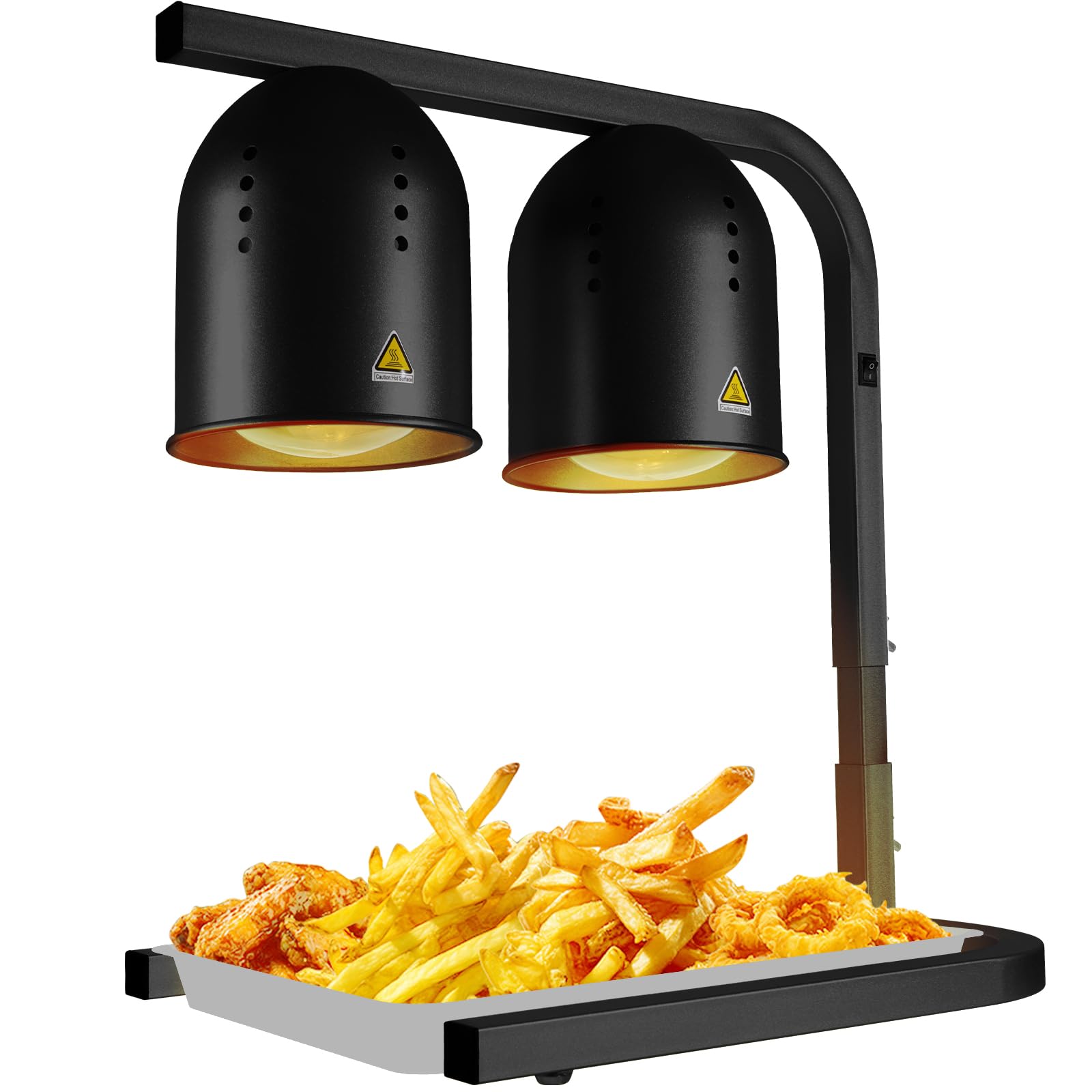 Photo 1 of VORIGY Heat Lamp for Food, with Two 250W Bulbs for Fast and Even Heating, Food Heat Lamp with Adjustable Height Stand, Commercial Food Warmer Lamp for Home, Fast Food Restaurant, Buffet, Bakery Black