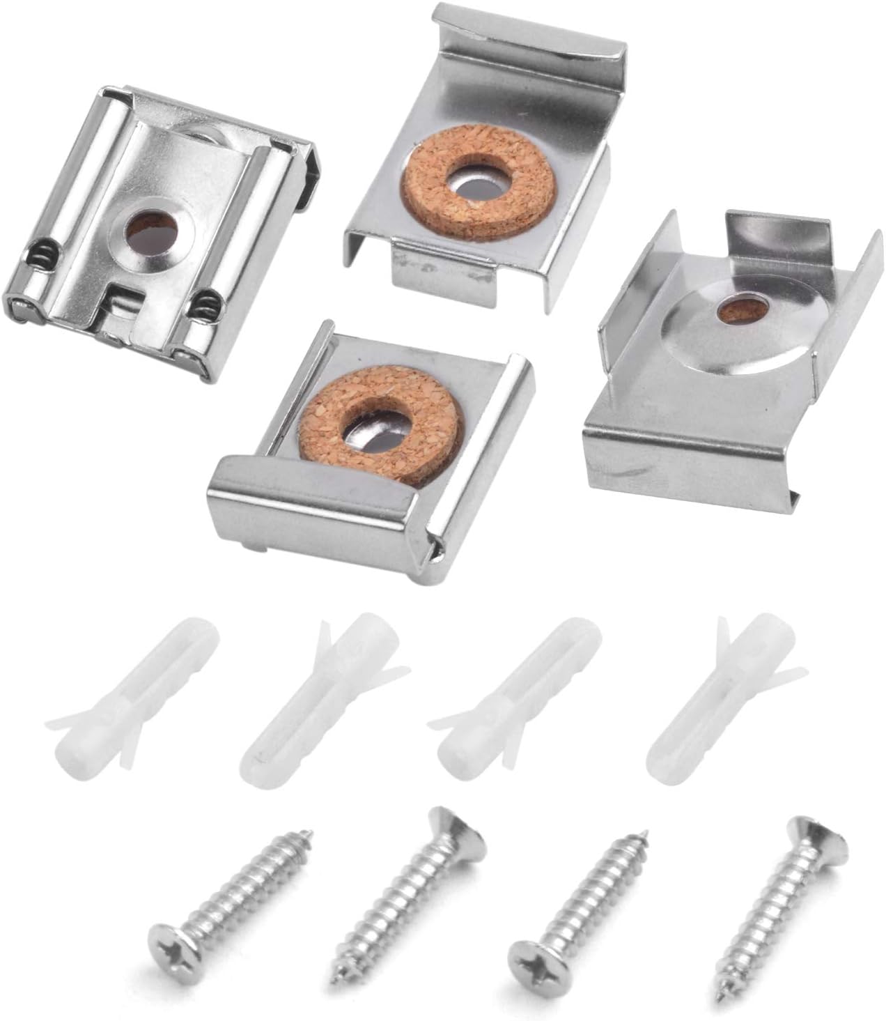 Mirror Hanger Clips Set, 4Sets (16 Pieces) Unframed Mirror Mount Clips, Metal Spring Loaded Mirror Hanger Clips with Screws and Rawl Plugs