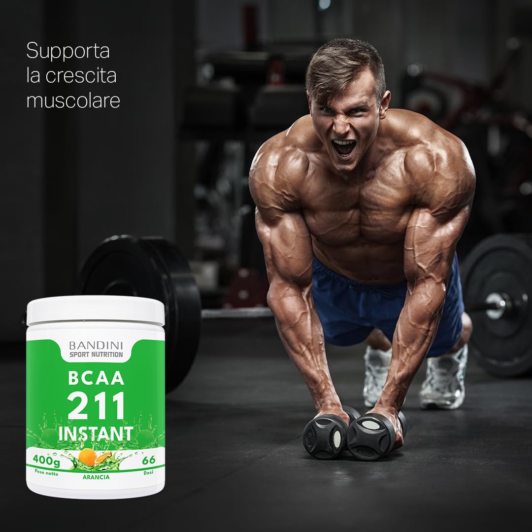 Bandini® AMINOACIDI RAMIFICATI BCAA 2 1 1 400 g Gusto ARANCIA, BCAA Polvere con Leucina Valina Isoleucina, Integratore per Palestra, Sport, Allenamento, Pre Intra Post Workout, Recupero Muscolare