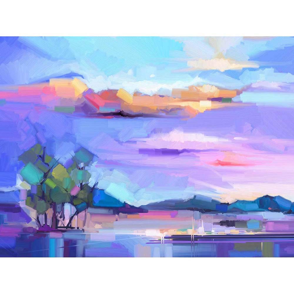 Wee Blue Coo Abstract Sunset On Meadow Art Print Poster Wall Decor 12X16 Inch