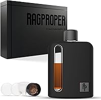 Vista 1 de Ragproper Frasco de vidrio para hombres – Frasco de bolsillo moderno para whisky y licor con tapa de corcho y revestimiento de silicona, cubierto