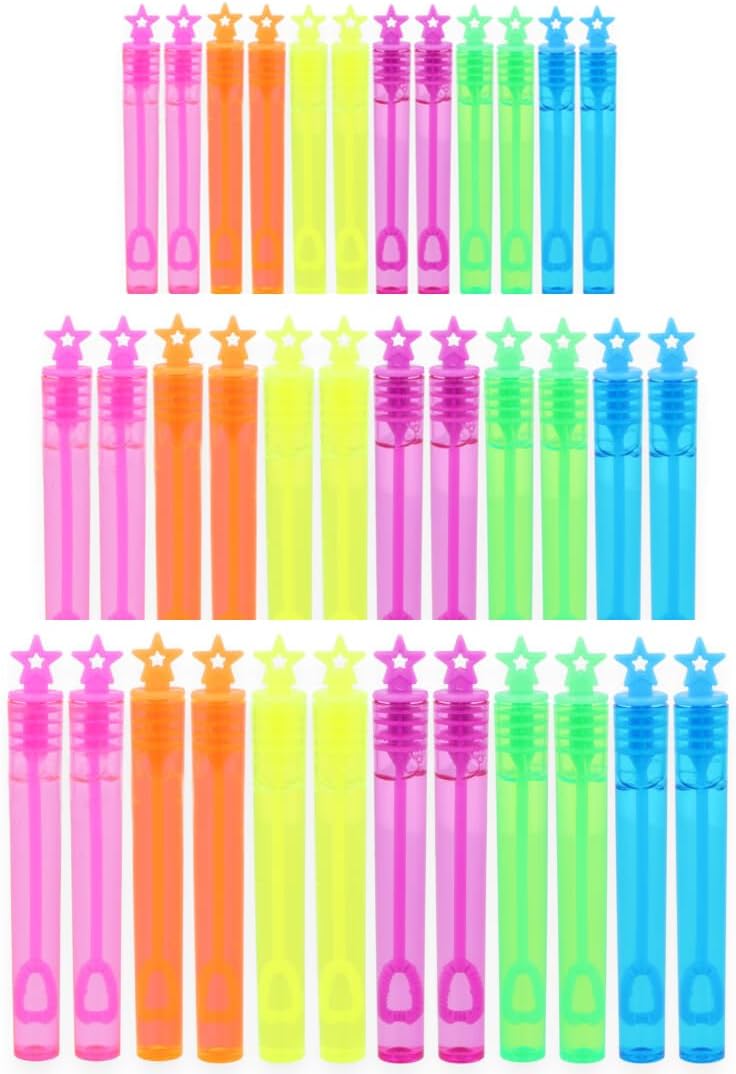 36 Pack Bubble Tubes - Neon Star Bubble Wands 4ml, Party Bag Fillers Bulk, Wedding Favours, Kids Party Supplies, Stocking Fillers, Loot Bag Fillers