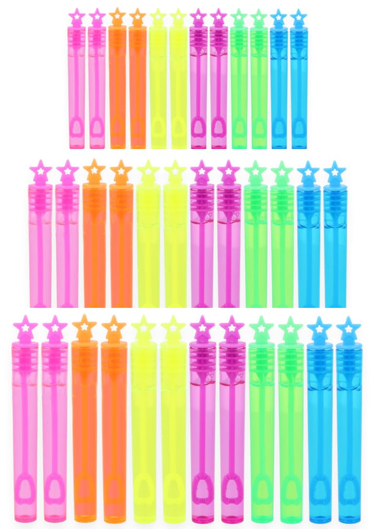 36 Pack Bubble Tubes - Neon Star Bubble Wands 4ml, Party Bag Fillers Bulk, Wedding Favours, Kids Party Supplies, Stocking Fillers, Loot Bag Fillers